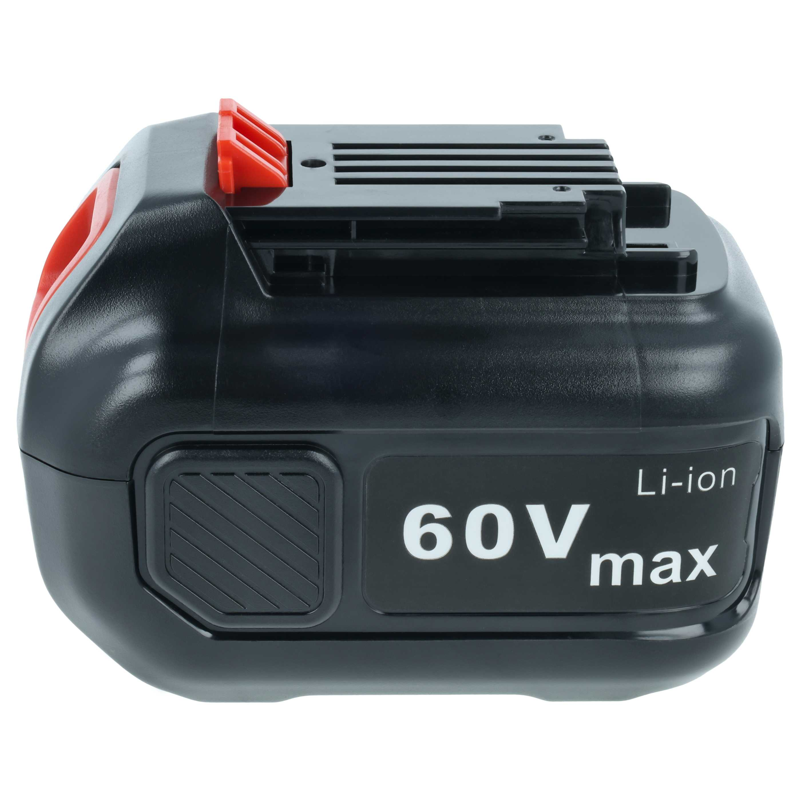 Schwarzer Li-ion Akku mit rotem Entriegelungsknopf und 60V max Markierung.