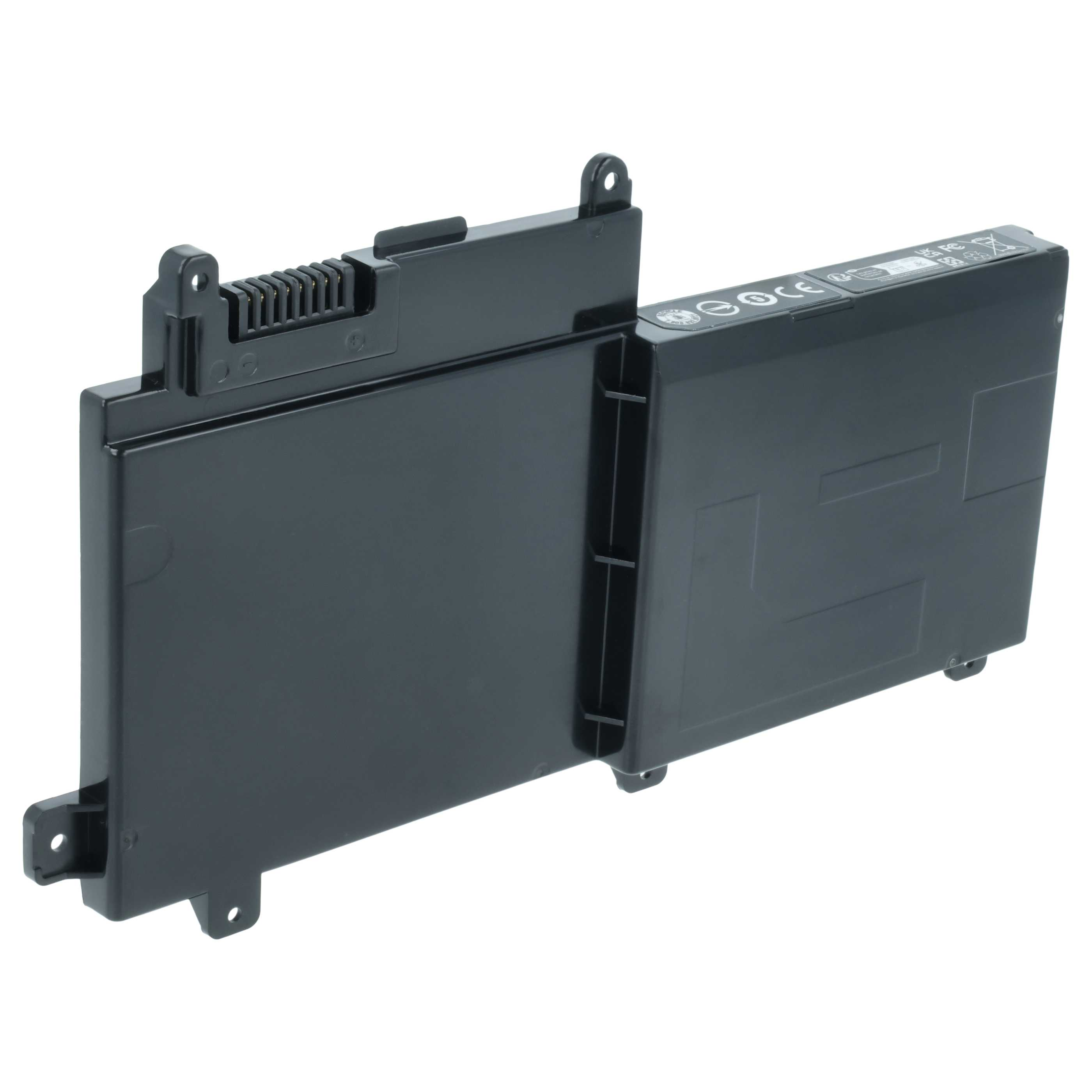 Ein schwarzer Laptop-Akku mit Anschlüssen und Befestigungslöchern.