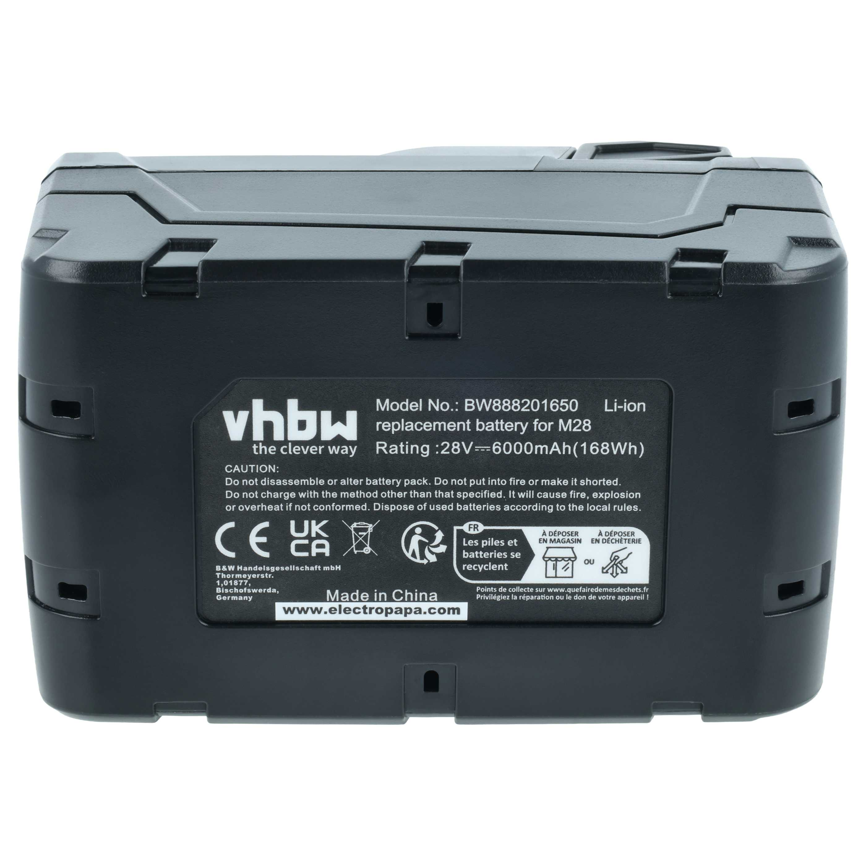 Schwarzer Lithium-Ionen-Akku für M28 mit Modellnummer BW888201650.