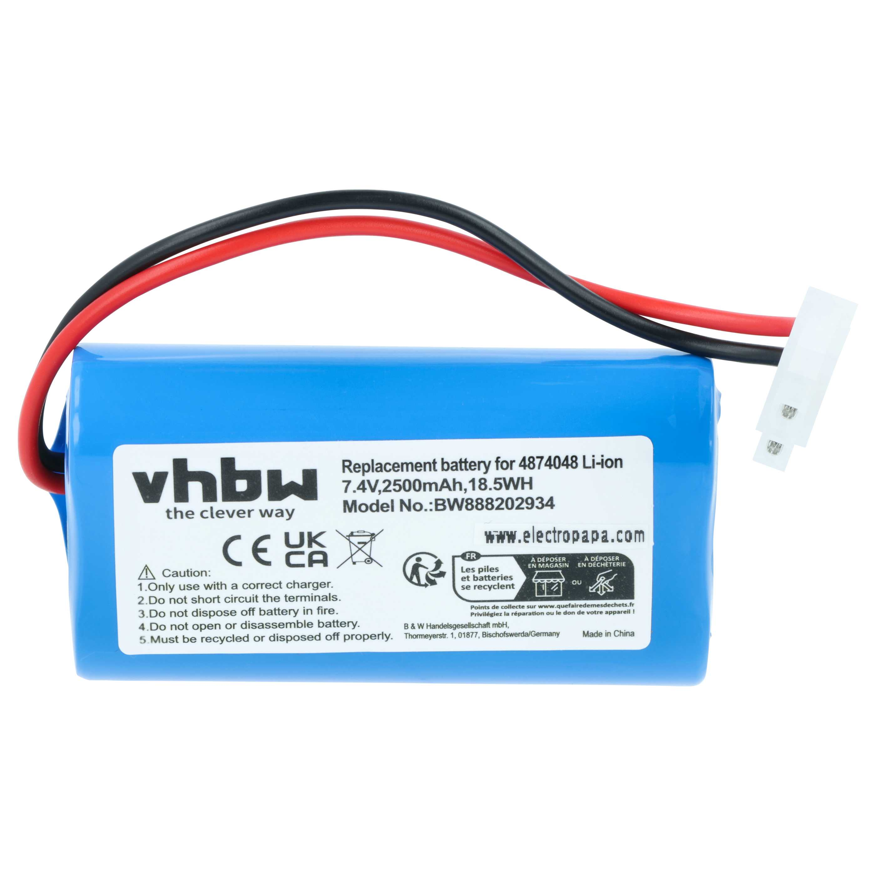 Blauer Li-Ion-Akku mit Kabeln und Stecker, 7,4V, 2500mAh, 18,5WH.