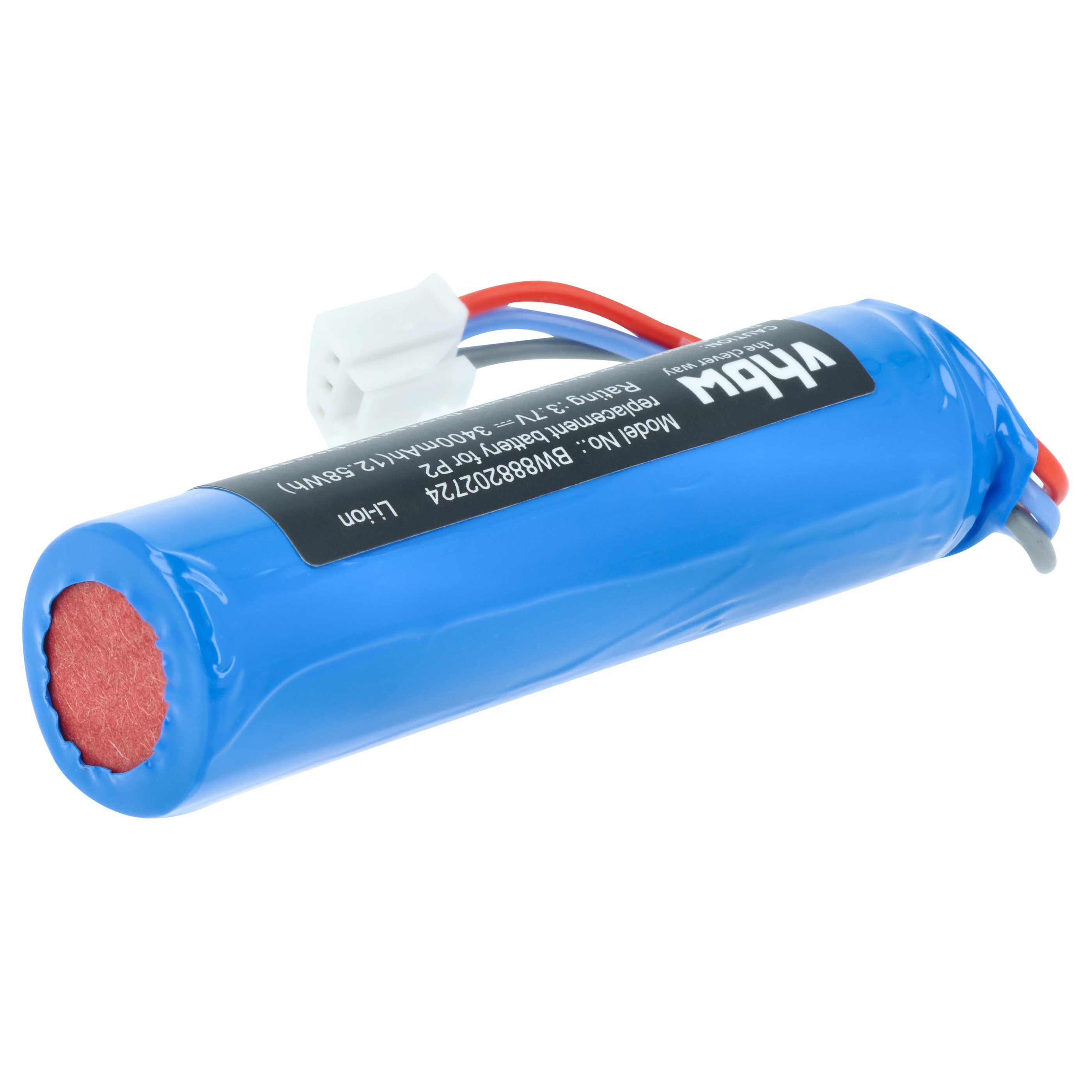 Ein blaues Lithium-Ionen-Akku mit Kabeln und Modellnummer BW888202724.