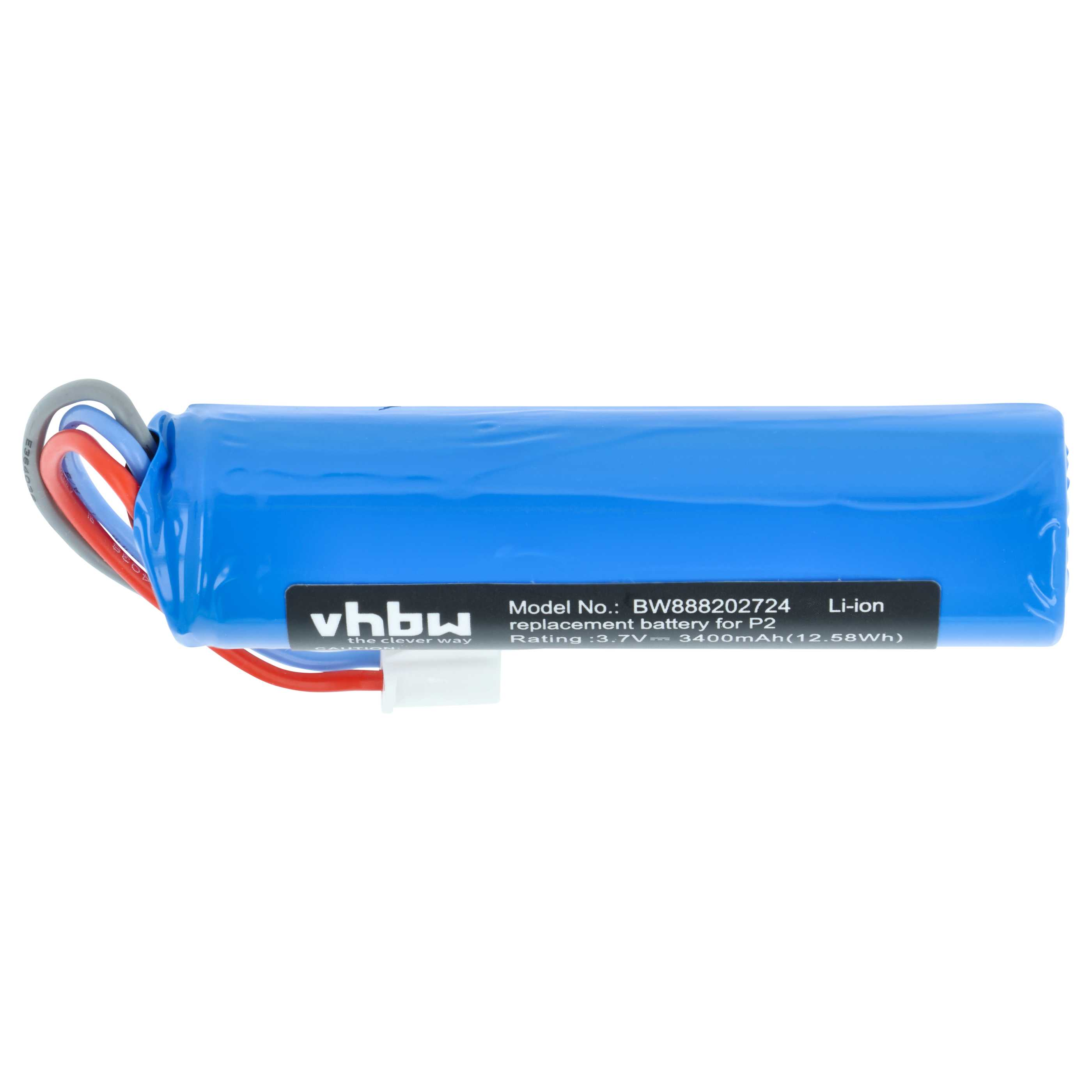 Blauer Li-Ion Akku, Modell BW888202724, 3,7V, 3400mAh, mit Kabeln.
