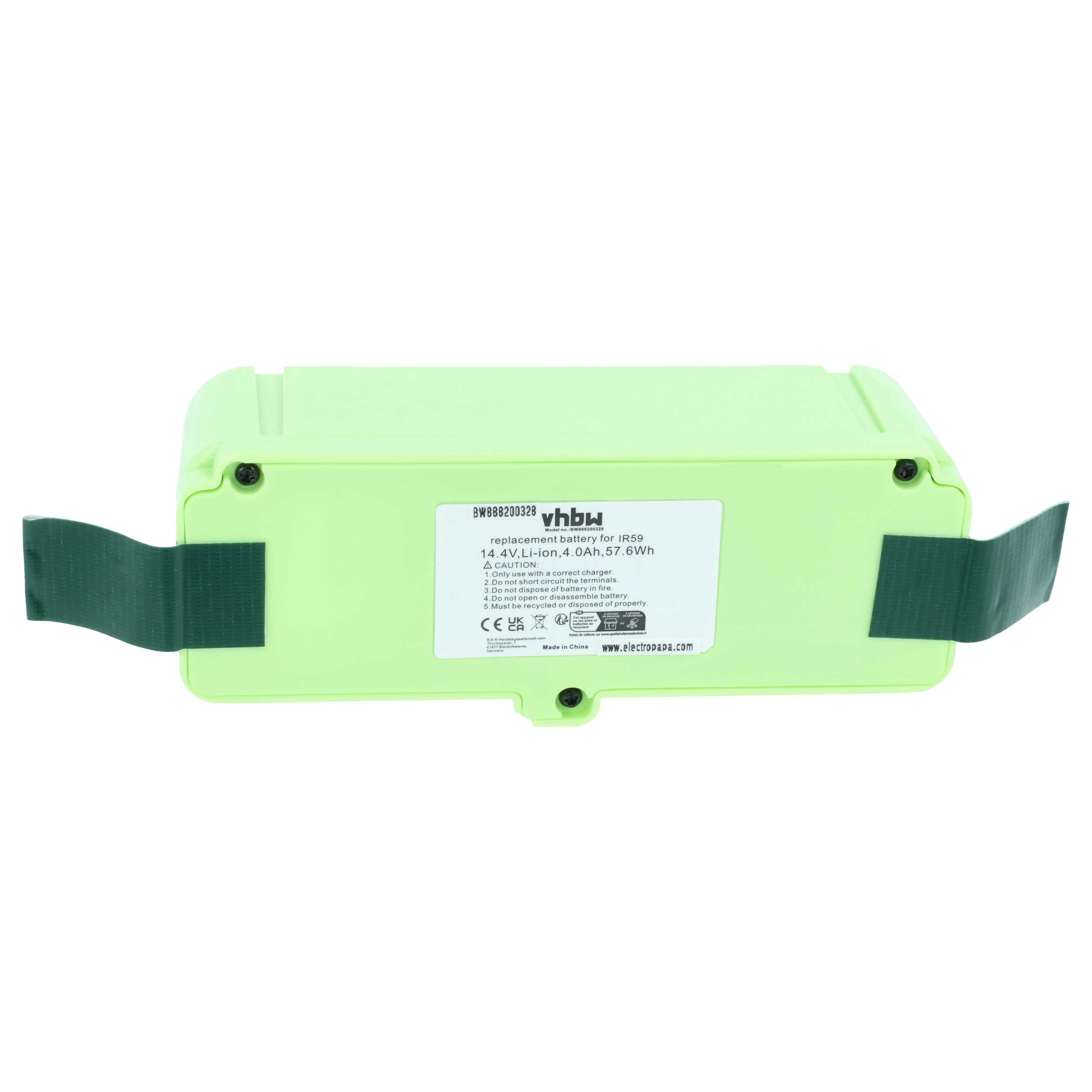 Grüne Ersatzbatterie für IR59 mit Aufkleber und zwei grünen Bändern.