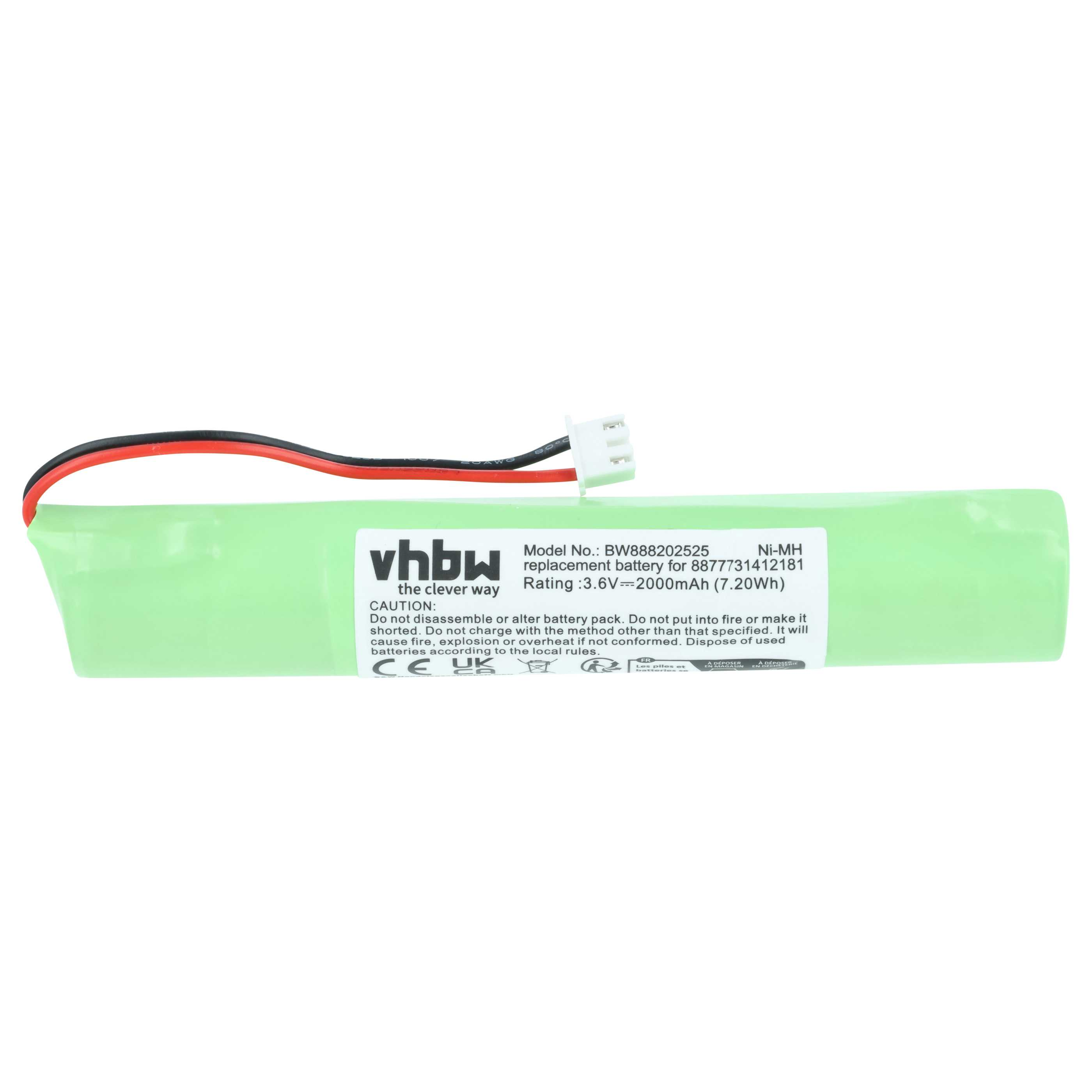 Grüne Ni-MH-Batterie mit Kabeln und wei ßem Stecker, 3,6 V, 2000 mAh.