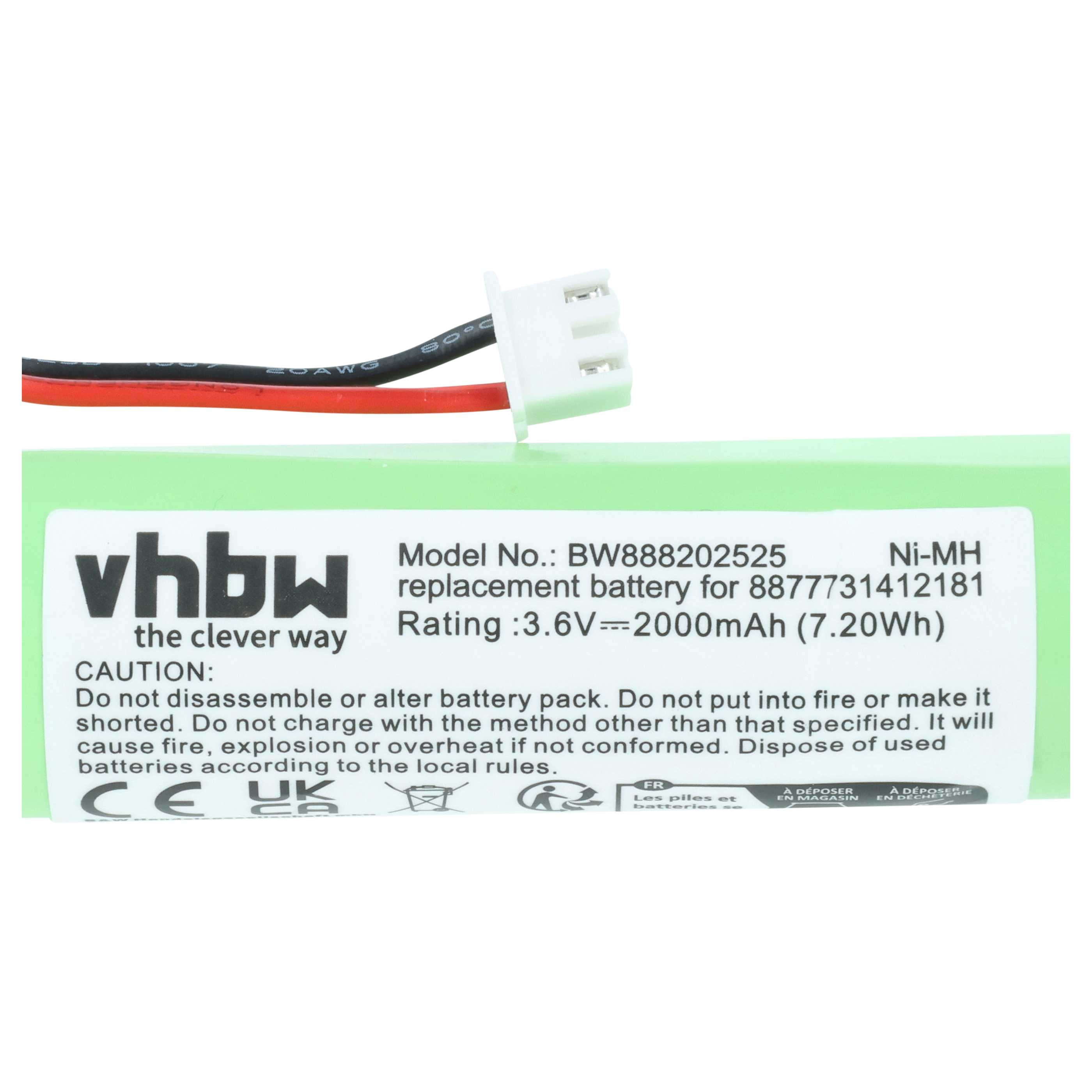 Grüne Batterie mit weißem Etikett, Modell BW888202525, 3,6V, 2000mAh.