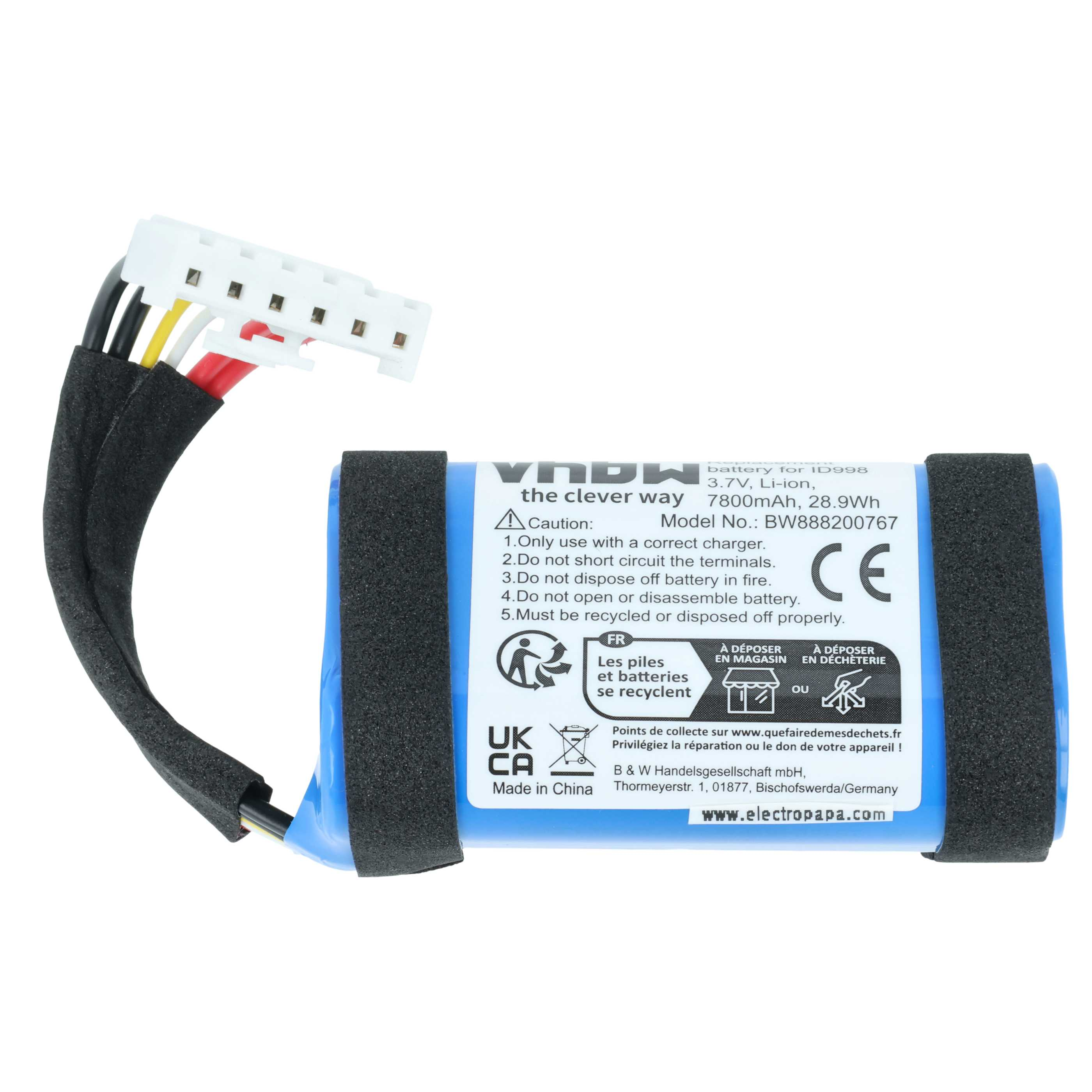 Ein Li-Ion Akku mit Kabeln und Anschlüssen, Modell BW888200767, 7800mAh.