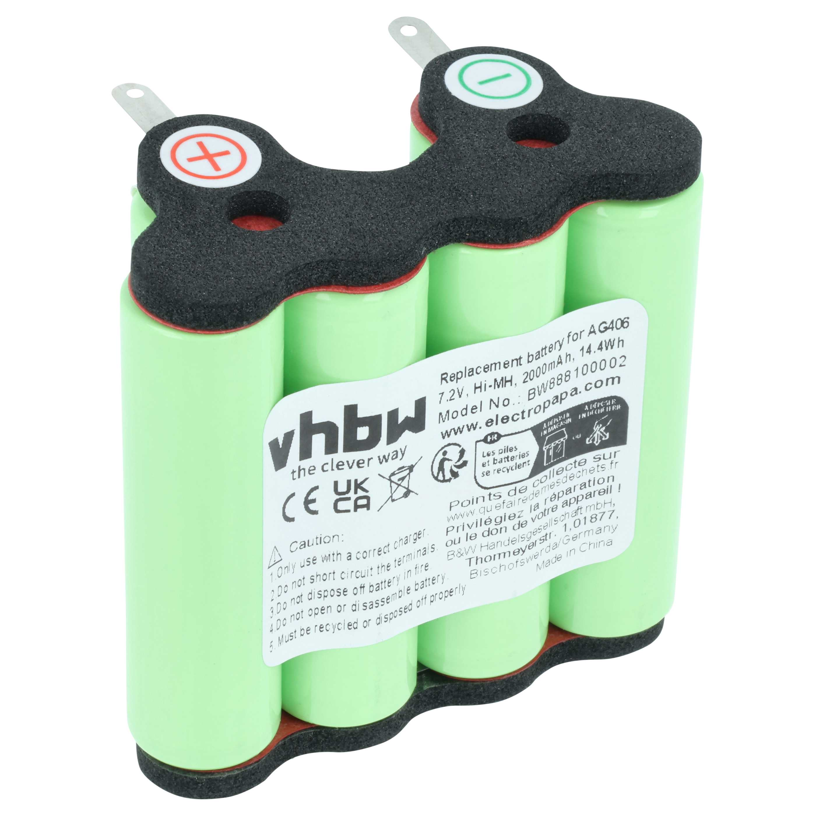 Ein 7,2V NiMH-Akku mit 2000mAh, grün, mit schwarzen Verbinder.