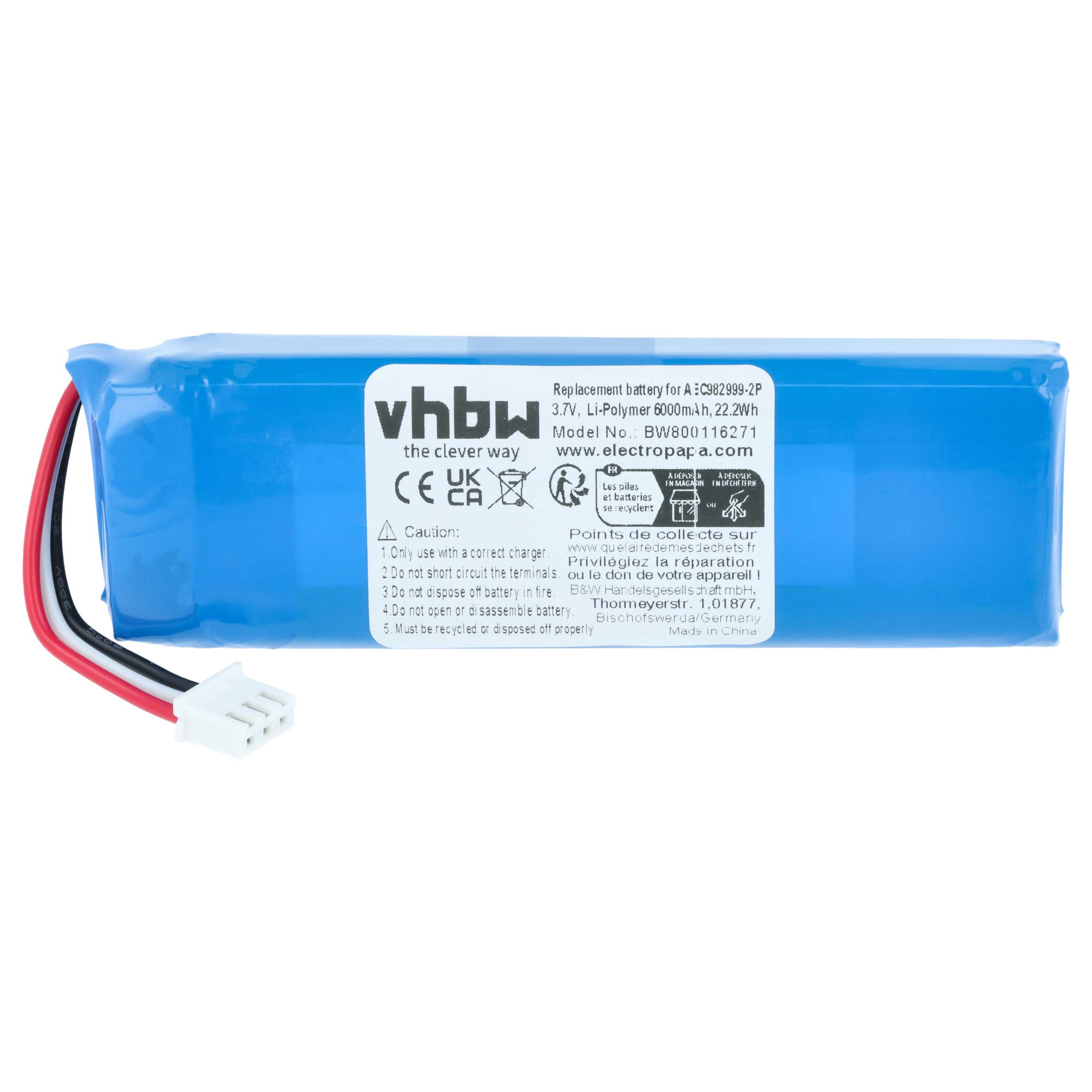 Blauer Li-Polymer Akku 3.7V 6000mAh mit Kabel und Stecker. Marke vhbw.