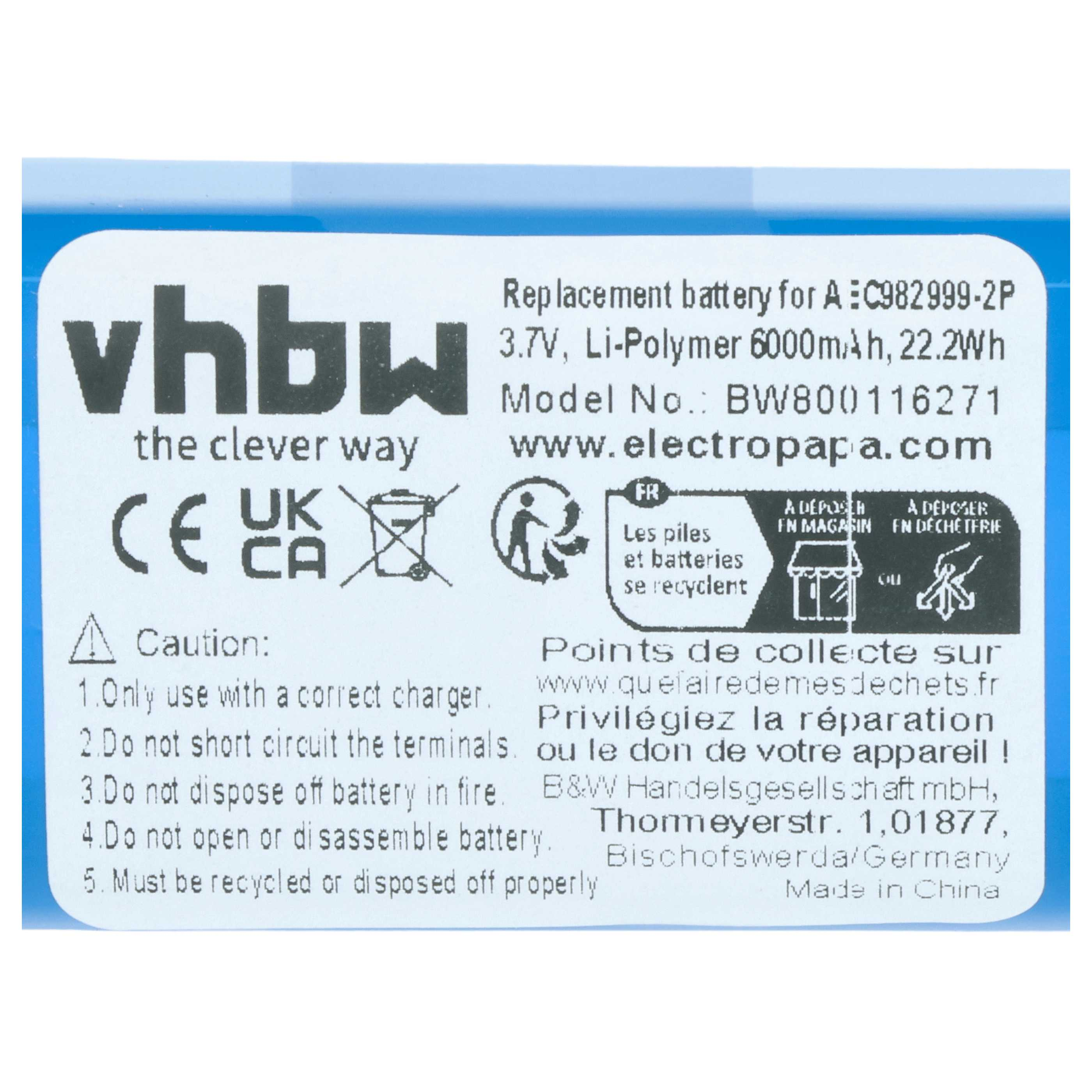 vhbw Akku mit CE, UK, CA Siegeln und Warnhinweisen.