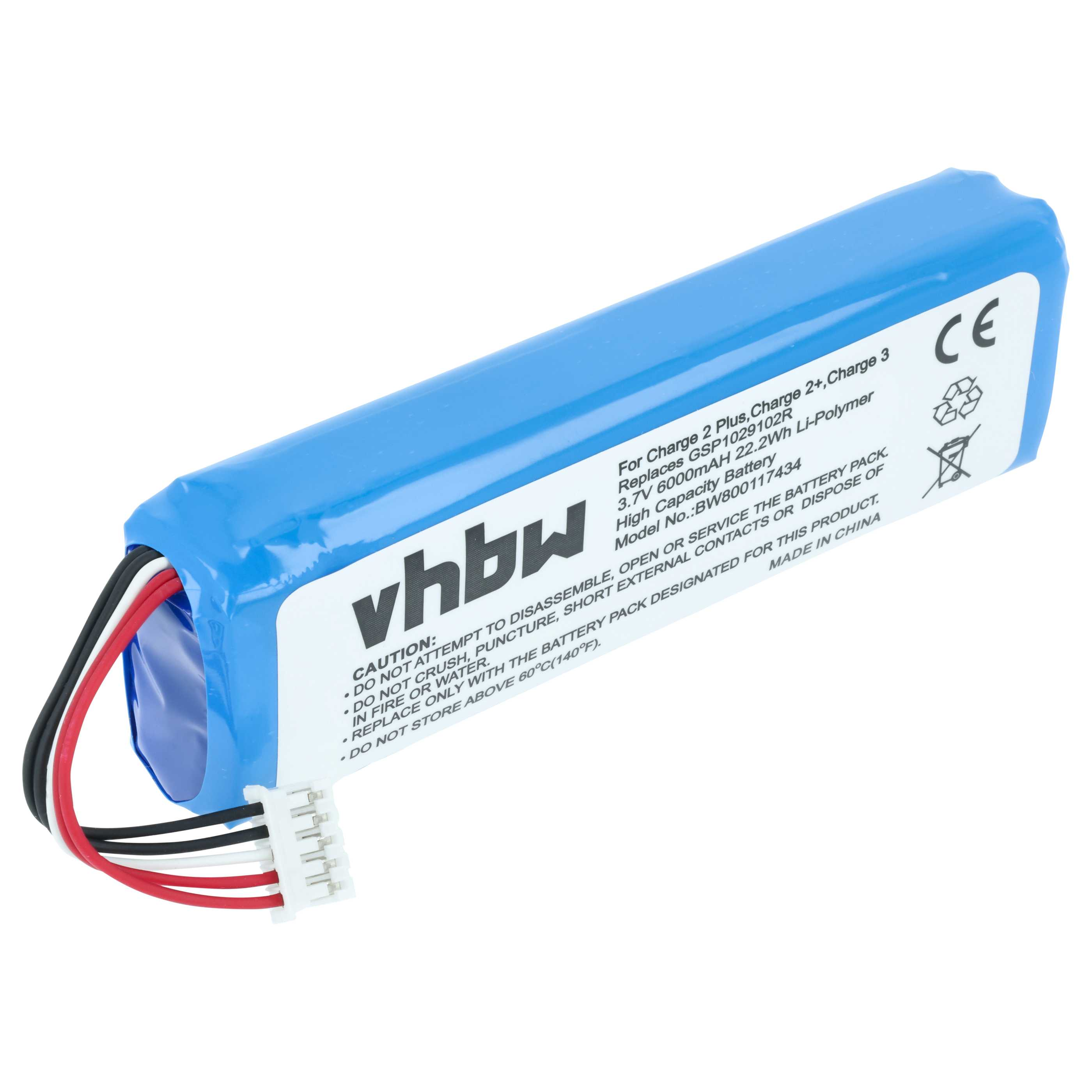 Blauer Lithium-Polymer-Akku mit Kabeln und weißem Stecker, 3,7 V, 6000 mAh.