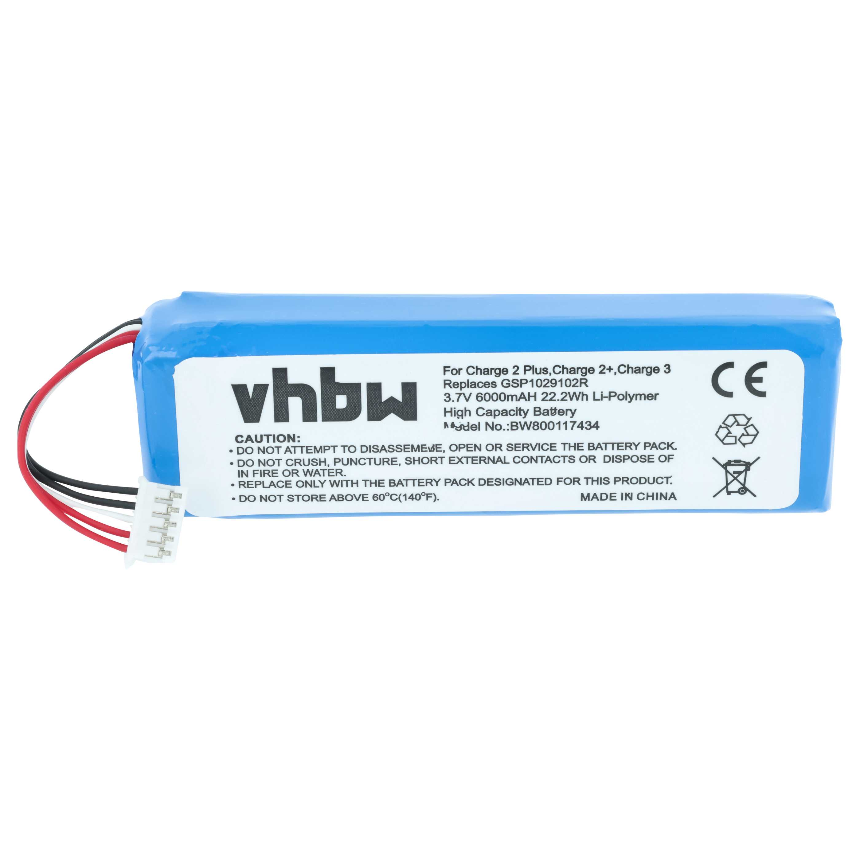 Blauer Li-Polymer-Akku mit Kabeln und CE-Zeichen. 3,7V 6000mAh.