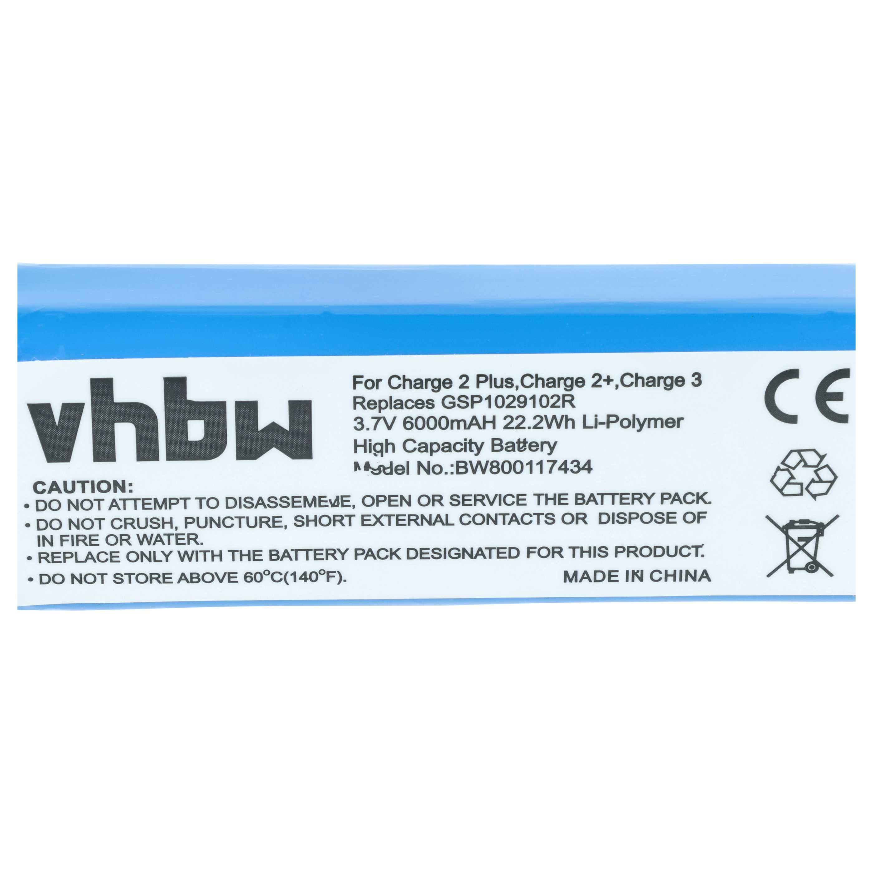 vhbw Batterie für Charge 2 Plus, 3.7V 6000mAh, mit Warnhinweisen.