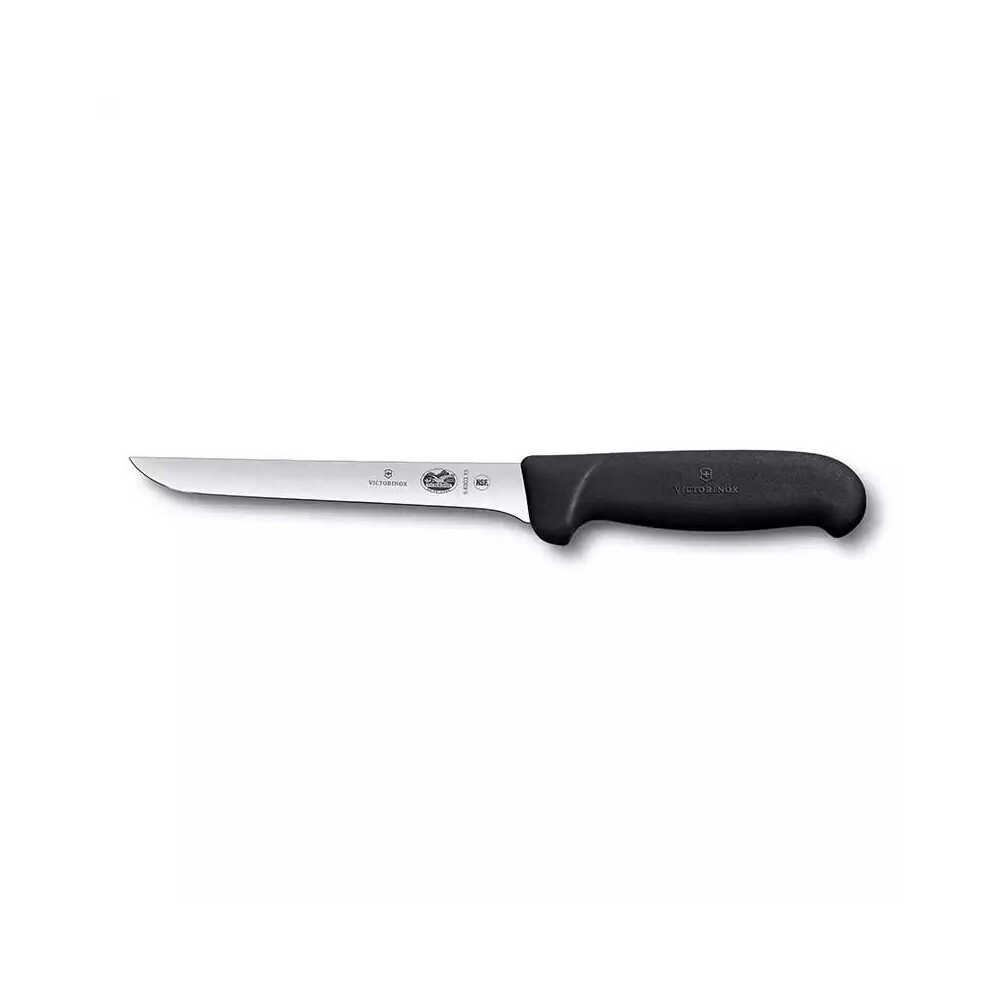 Siyah saplı, uzun ve sivri uçlu Victorinox bıçağı.