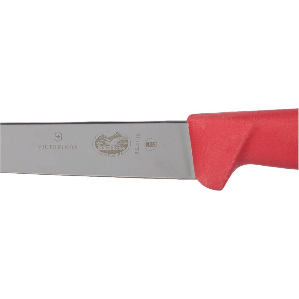 Victorinox bıçağı kırmızı saplı, üzerinde logo ve NSF mührü bulunur.