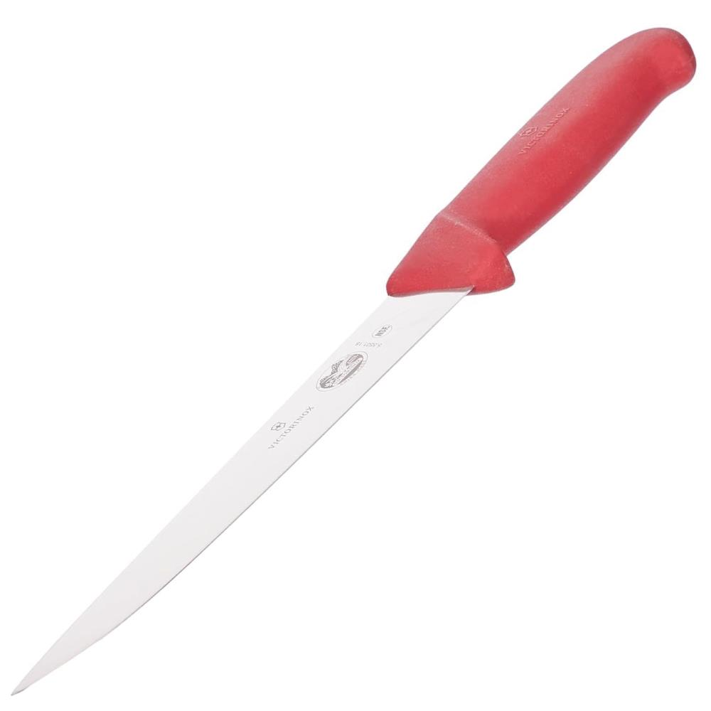 Kırmızı saplı, ince, keskin bir Victorinox bıçağı.