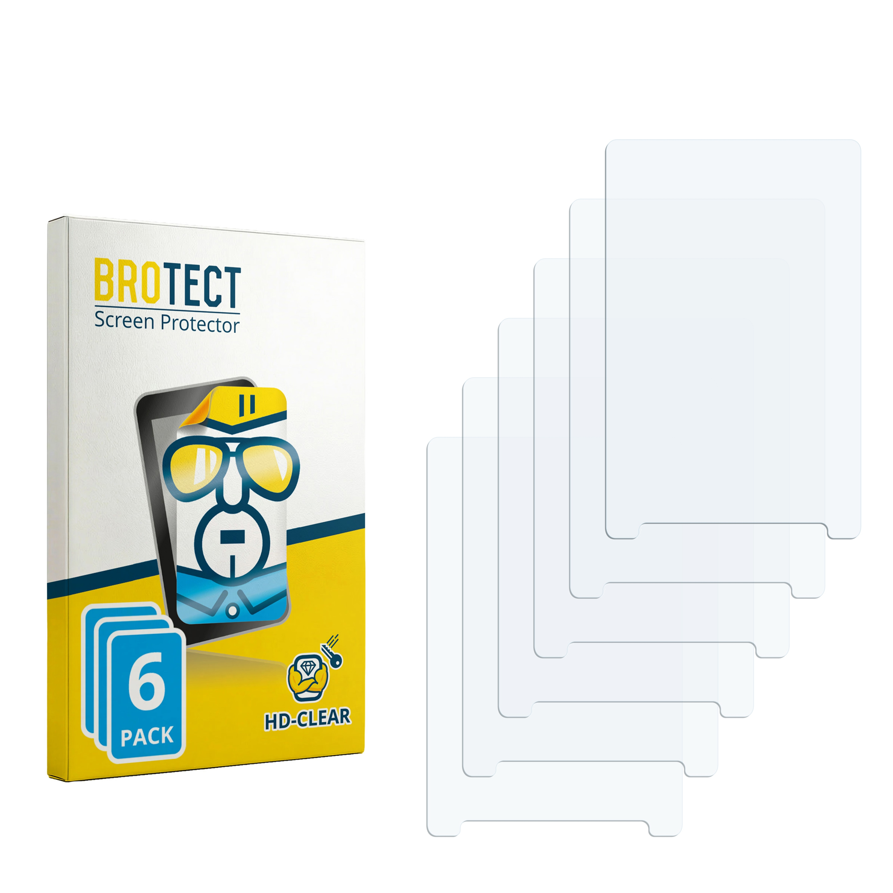 Verpackung von BROTECT Displayschutzfolien mit 6 Stück und mehreren Folien daneben.