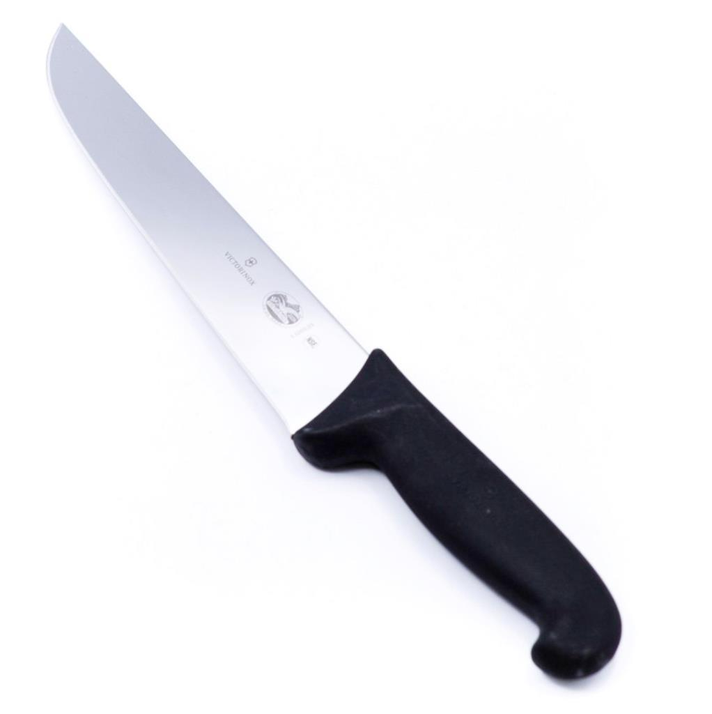 Siyah saplı, gümüş bıçaklı Victorinox şef bıçağı.