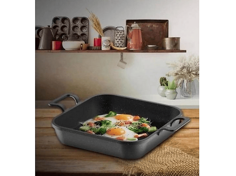 EDA Asya Döküm Granit Kapaksız 24 cm Kare ZK-975 Sahan Gri