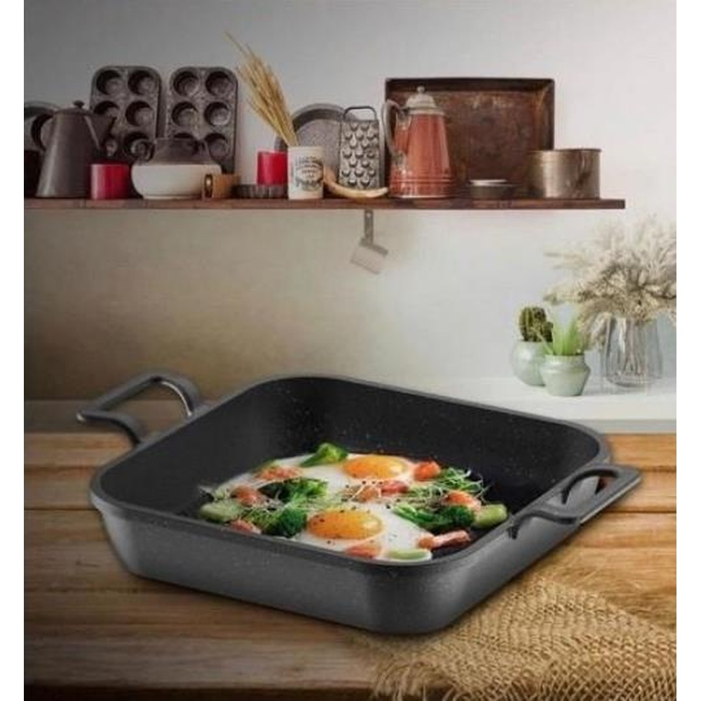 EDA Asya Döküm Granit Kapaksız 24 cm Kare ZK-975 Sahan Gri