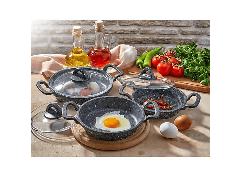 EDA Cookware ZK-905 Büyük Boy Asya 3'lü Granit Döküm Kapaklı Set Sahan Gri