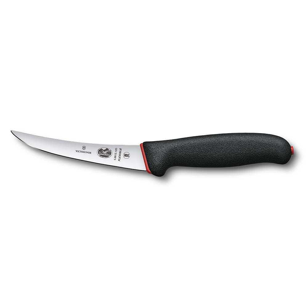 Keskin, esnek Victorinox bıçağı, siyah saplı ve kırmızı vurgulu.