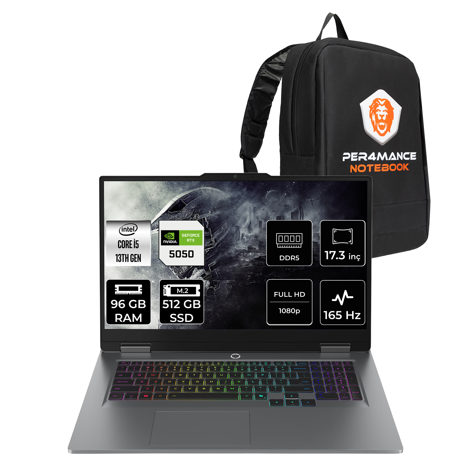 LENOVO LOQ RTX5050/8GB FHD 83JH006BTRP350 Intel® Core™ i5-13450HX 96 GB RAM 512 GB SSD 17,3 inç FreeDOS Laptop+Çanta Luna Grey