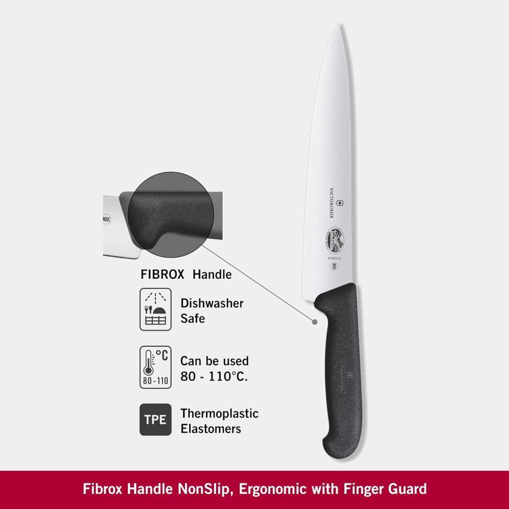 Fibrox saplı Victorinox bıçağı, bulaşık makinesinde yıkanabilir ve 80-110°C.