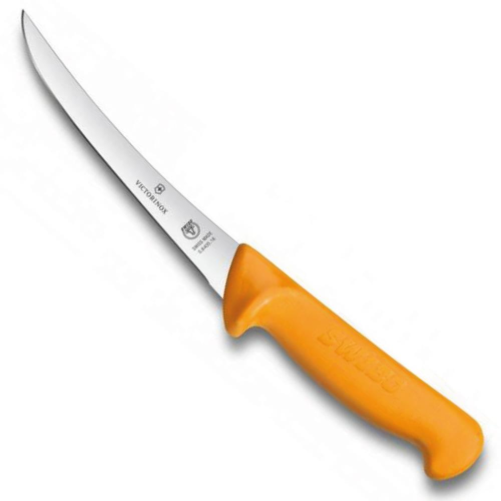 Eğri bıçaklı ve turuncu saplı ince bir Victorinox bıçağı.