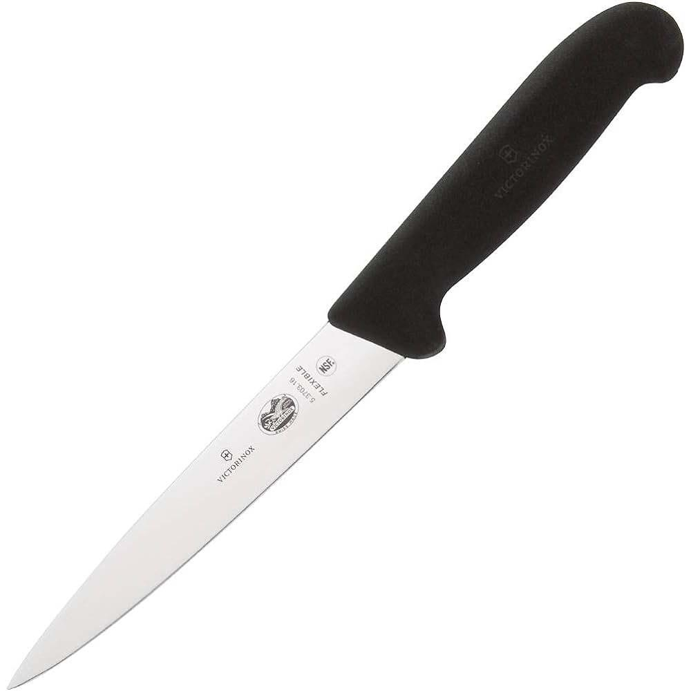 Siyah saplı beyaz ve gümüş Victorinox esnek bıçak.
