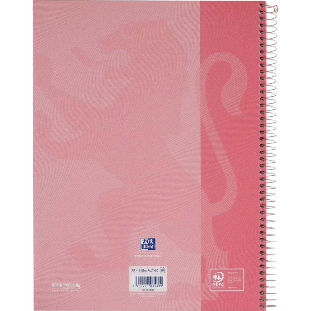Ein rosafarbenes Notizbuch mit Spiralbindung und einem Flamingo-Muster.