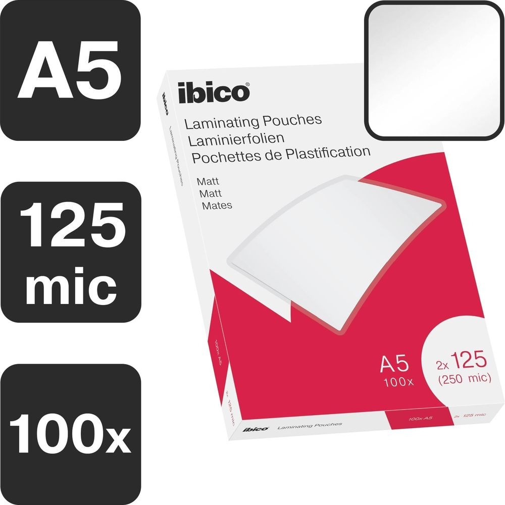 Confezione da 100 buste per plastificazione A5, 125 micron, opache.