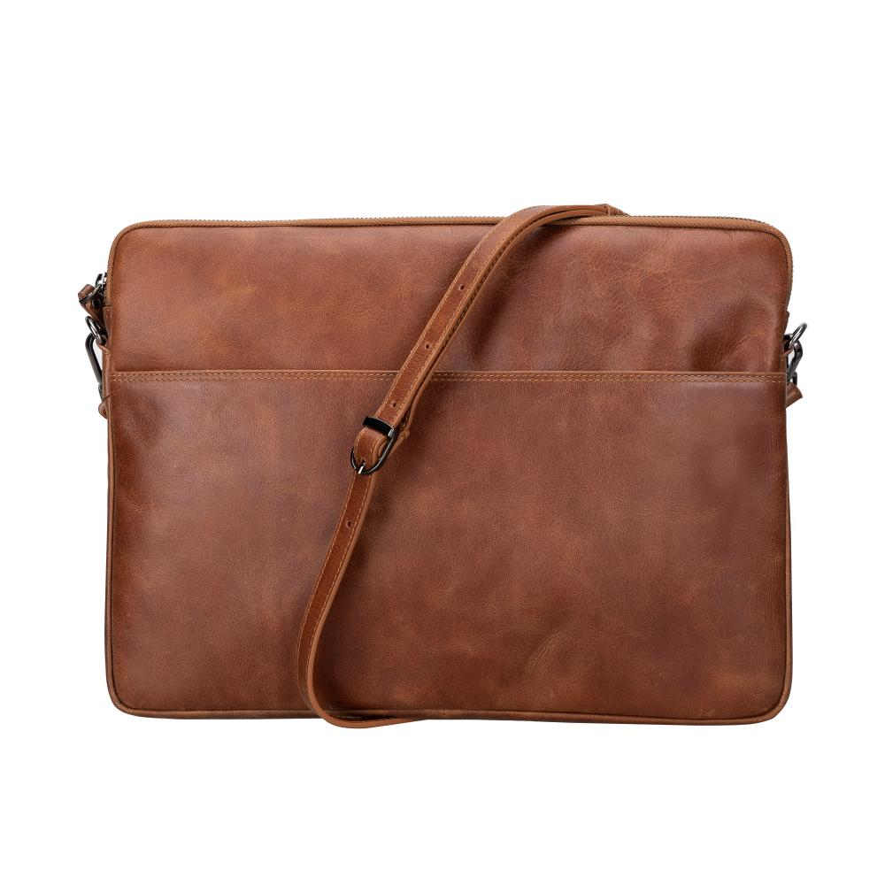 BLOOMINBAG BloomSleeve Leeds Cognac Hakiki Deri Askılı 16 inç Laptop Çantası Kahverengi