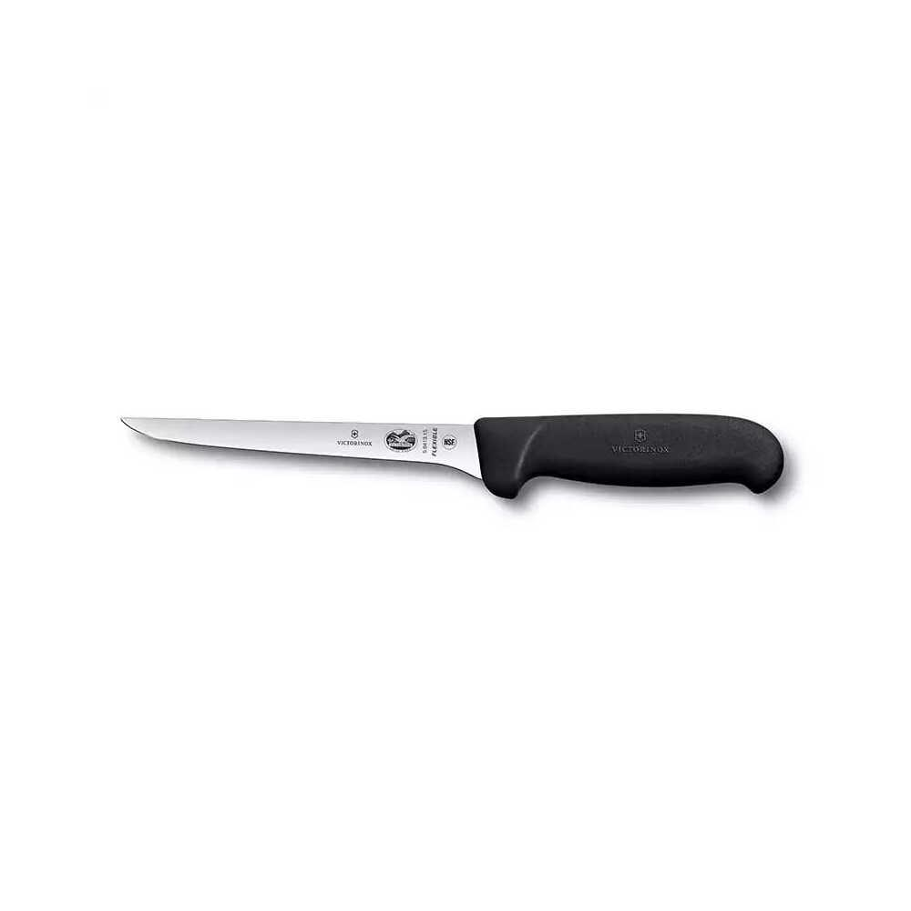 Siyah saplı, gümüş bıçaklı Victorinox esnek kemik bıçağı.