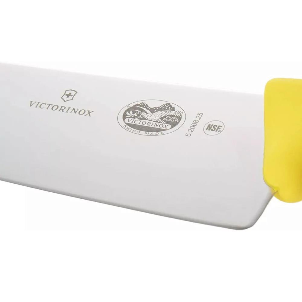 Sarı saplı ve İsviçre amblemi logolu Victorinox bıçağı.