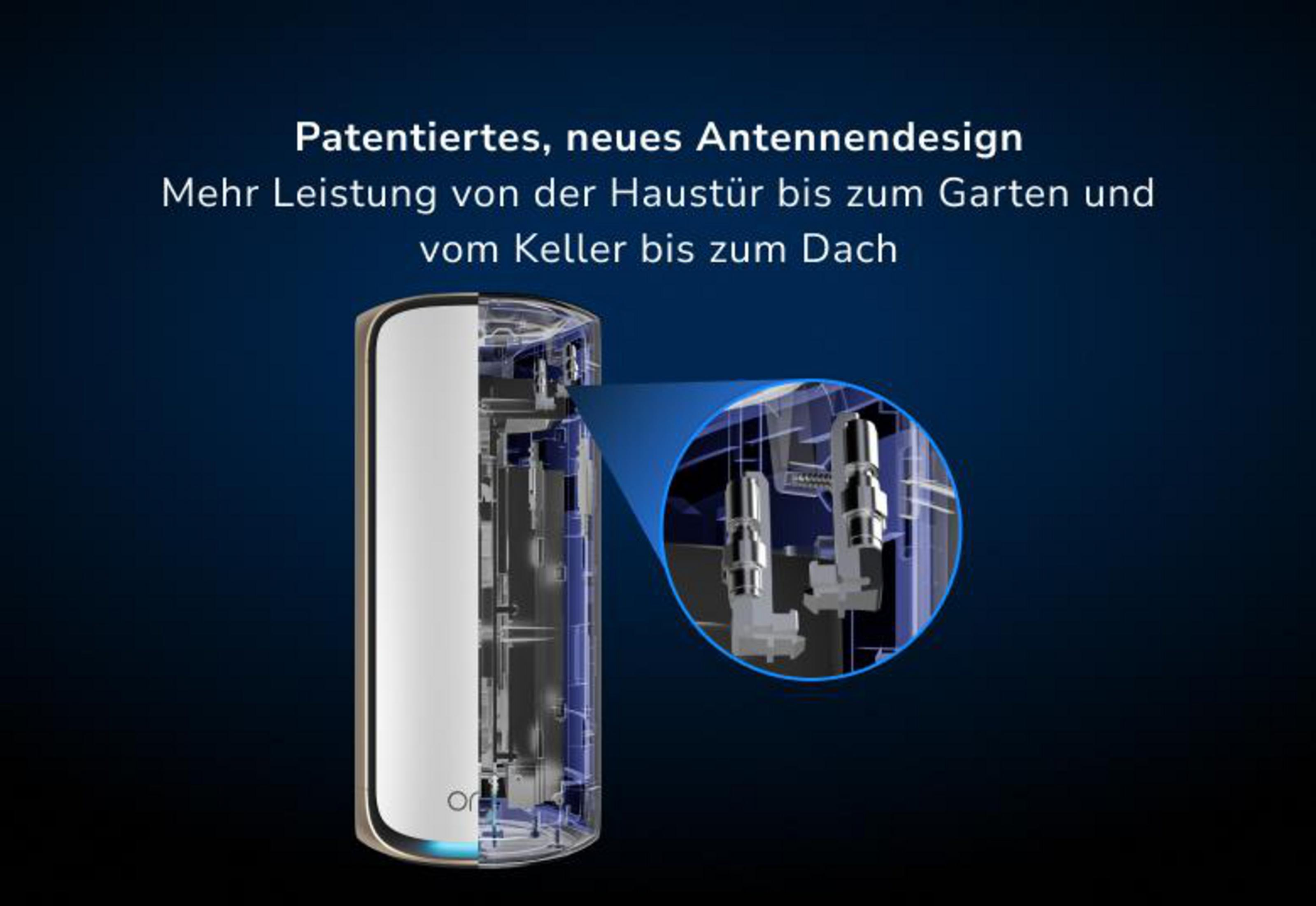 Ein Gerät mit transparentem Gehäuse und Antennendetails. Patentiertes Design.