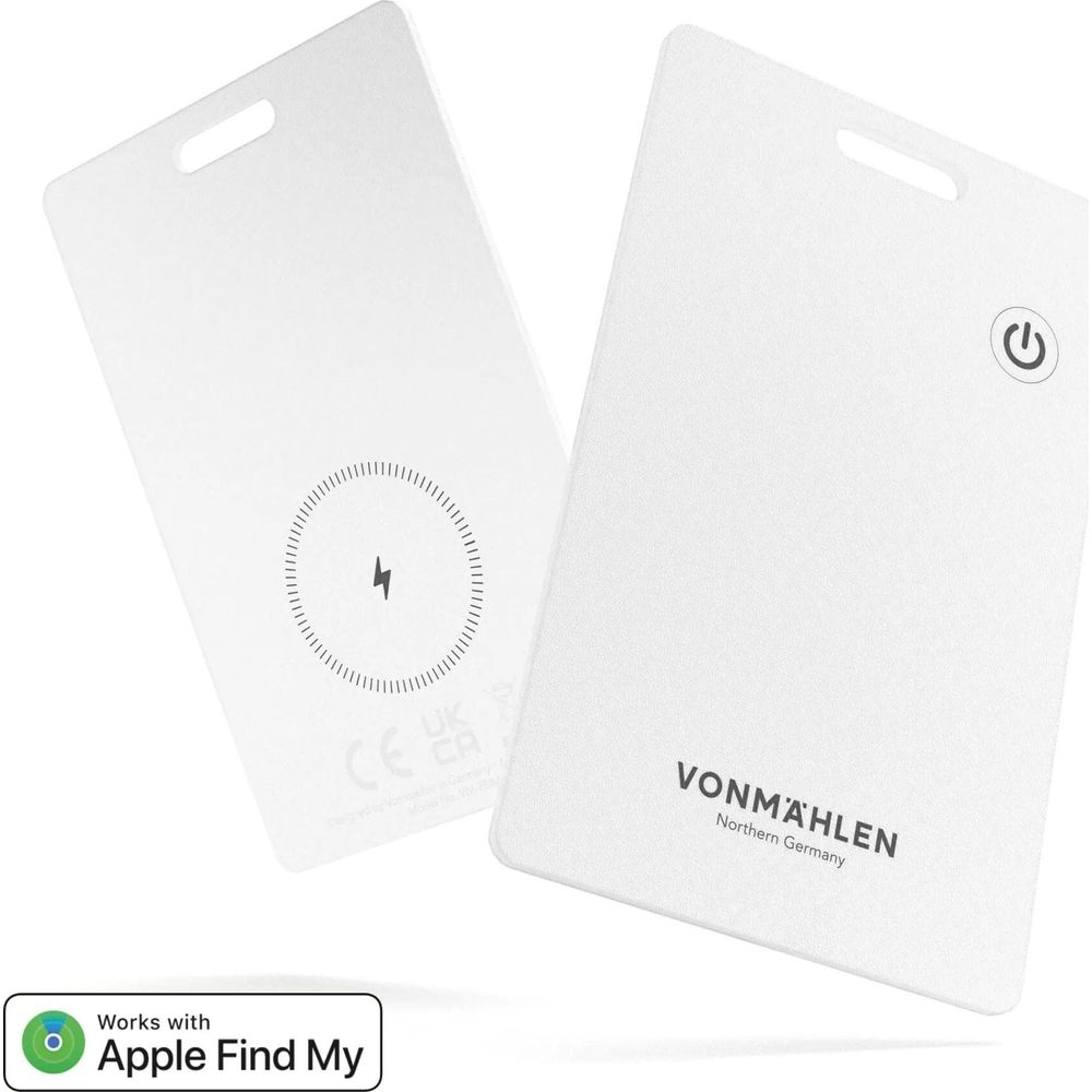 Zwei weiße Vonmahlen-Geräte. Eines zeigt Ladesymbol, das andere einen Power-Button.