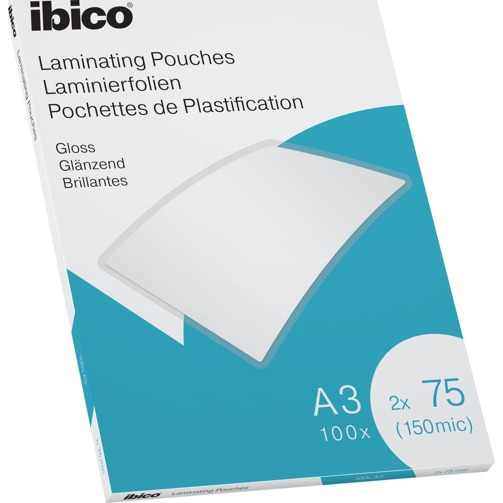 Verpackung Ibico A3 Glanz-Laminierfolien, 100 Stück, 75 Mikrometer Dicke.