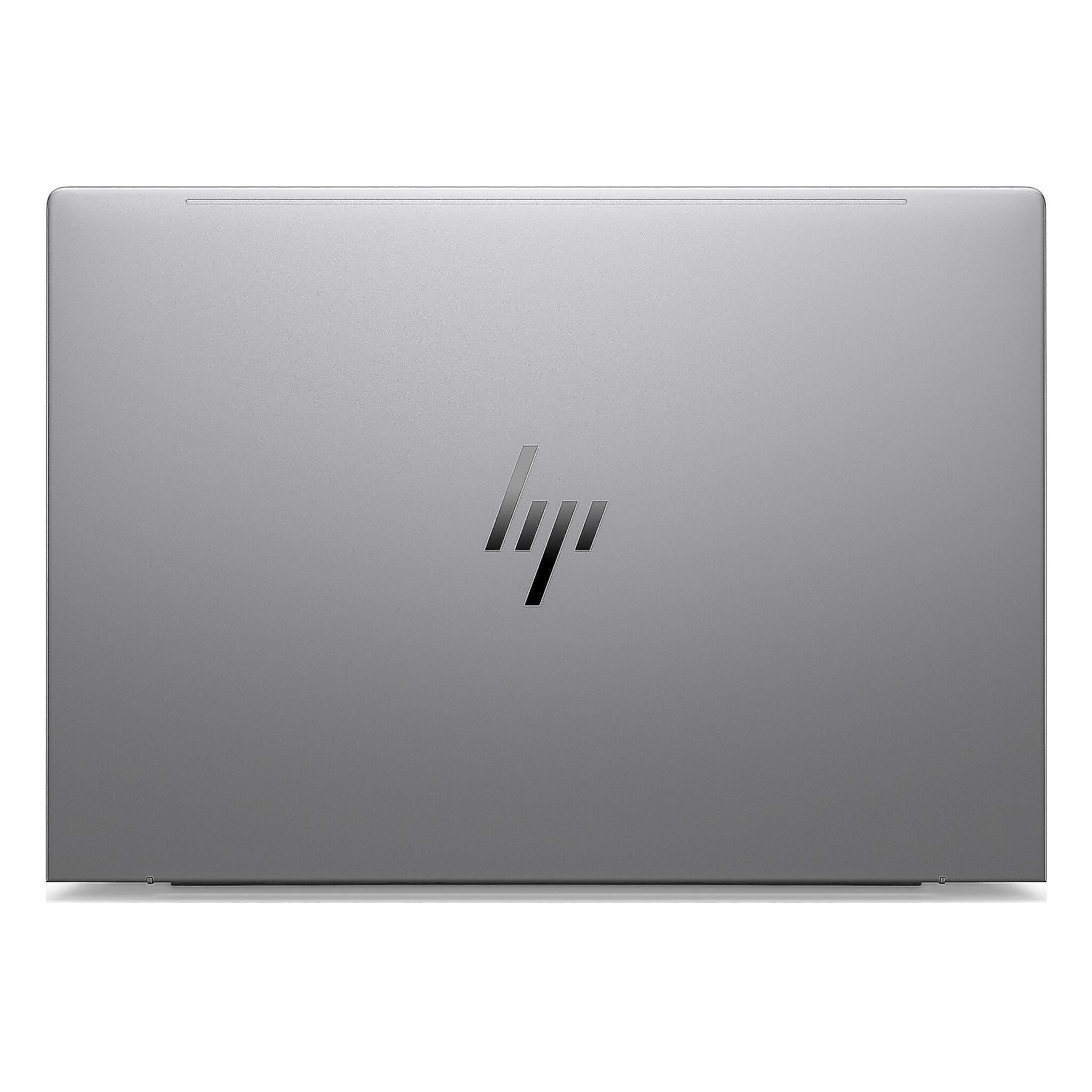Un laptop HP argentato chiuso con il logo stilizzato HP al centro.