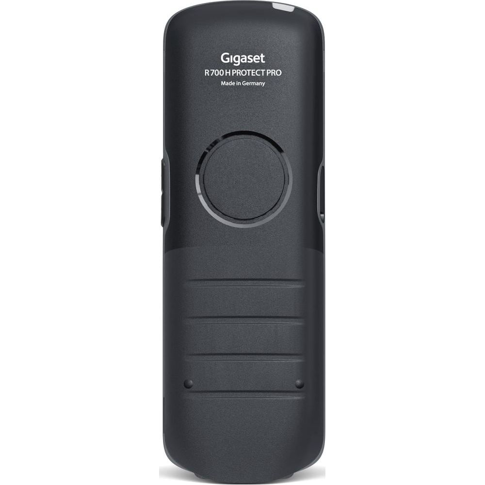 Dunkelgraues Gigaset R700 H Protect PRO DECT Telefon mit kreisförmiger Steuertaste.