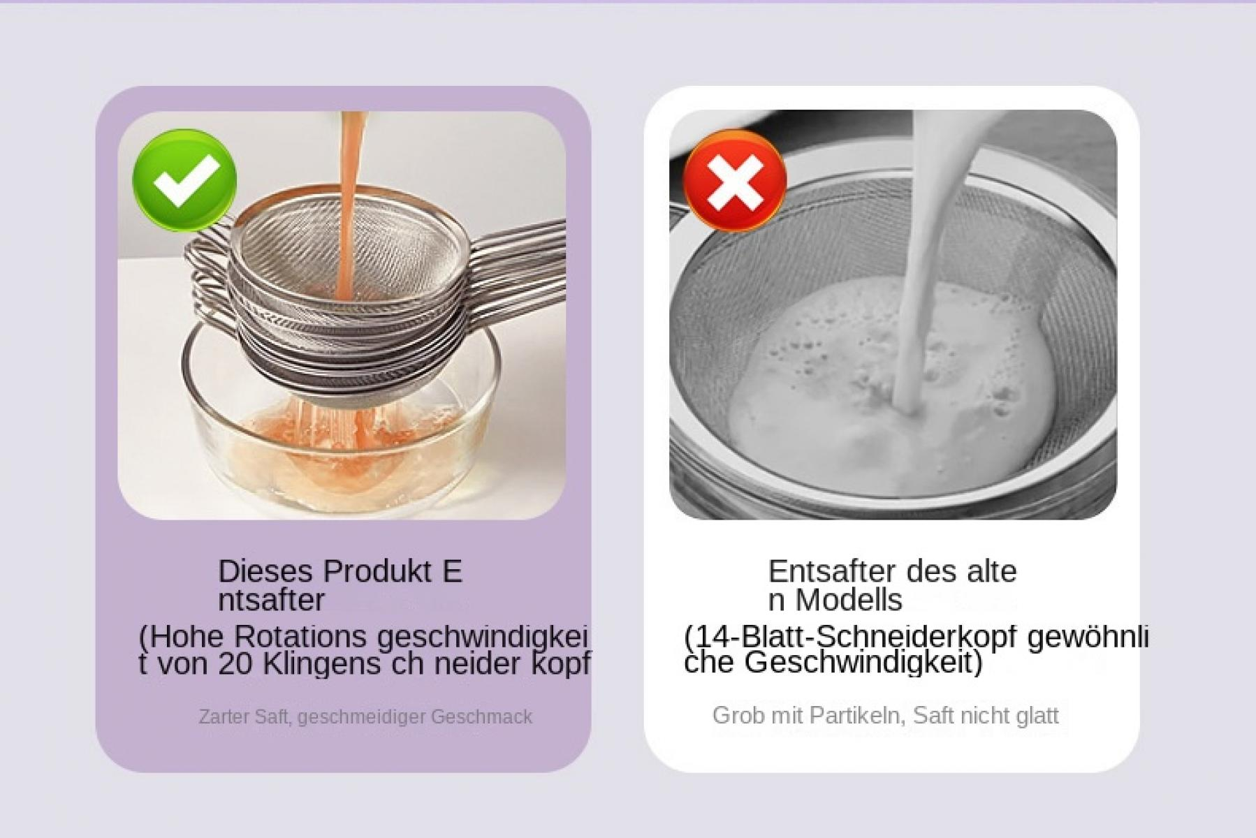 Flüssigkeit wird durch Sieb in Schüssel gefiltert. Links mit Haken, rechts mit Kreuz.
