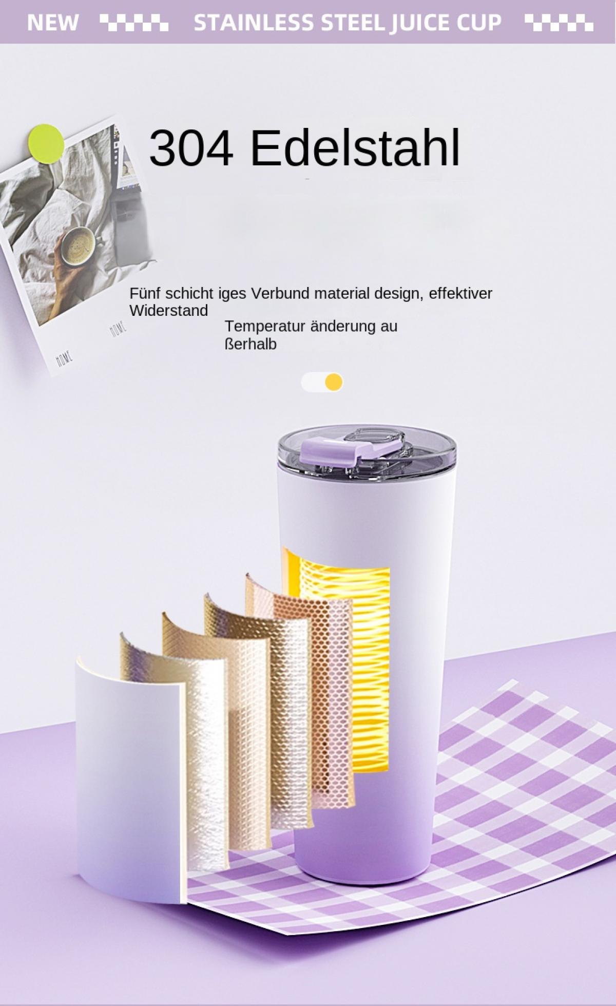 Ein lila Becher mit mehreren Schichten, die seine Isolierung zeigen.