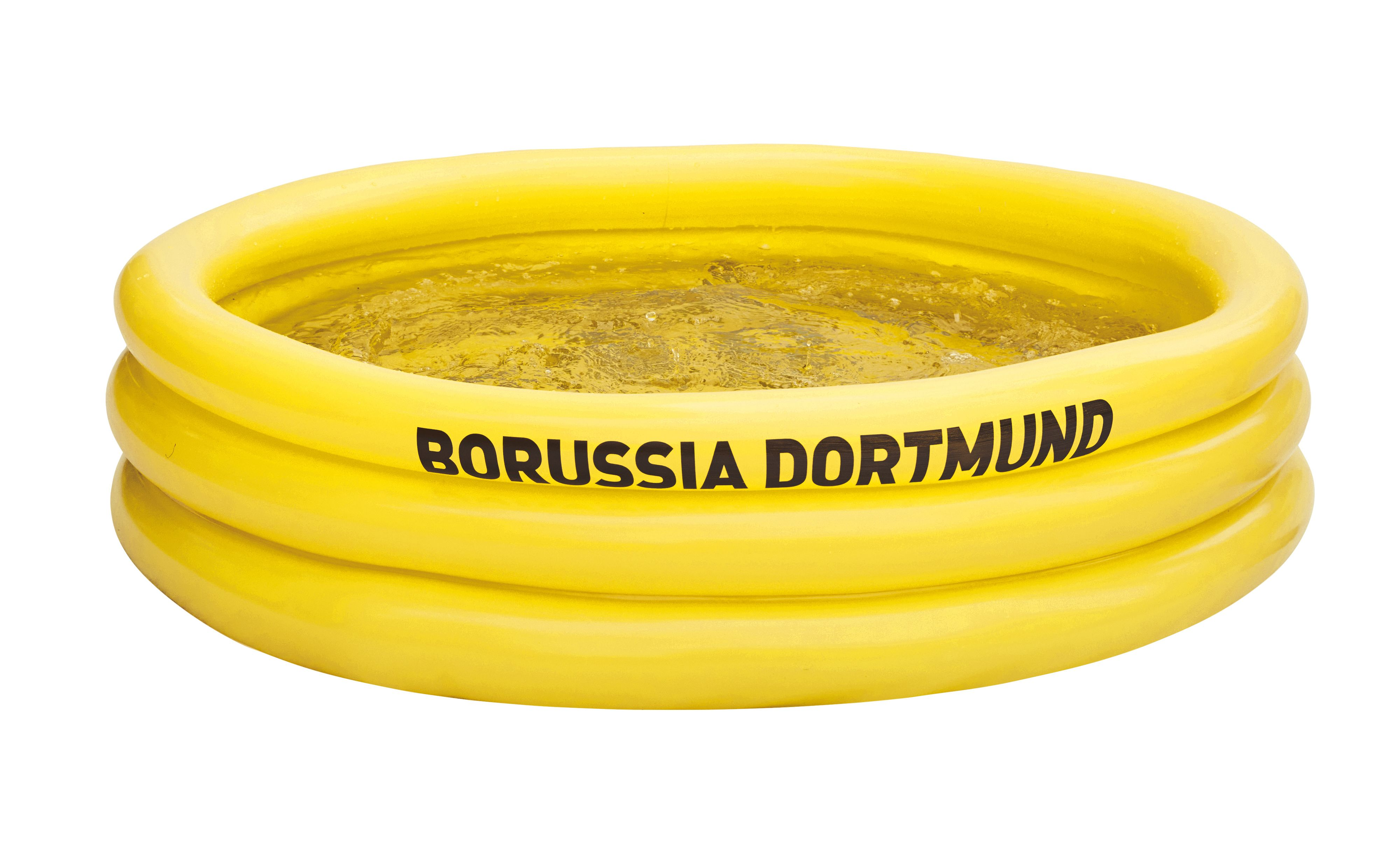 Ein gelber aufblasbarer Pool mit der Aufschrift BORUSSIA DORTMUND.