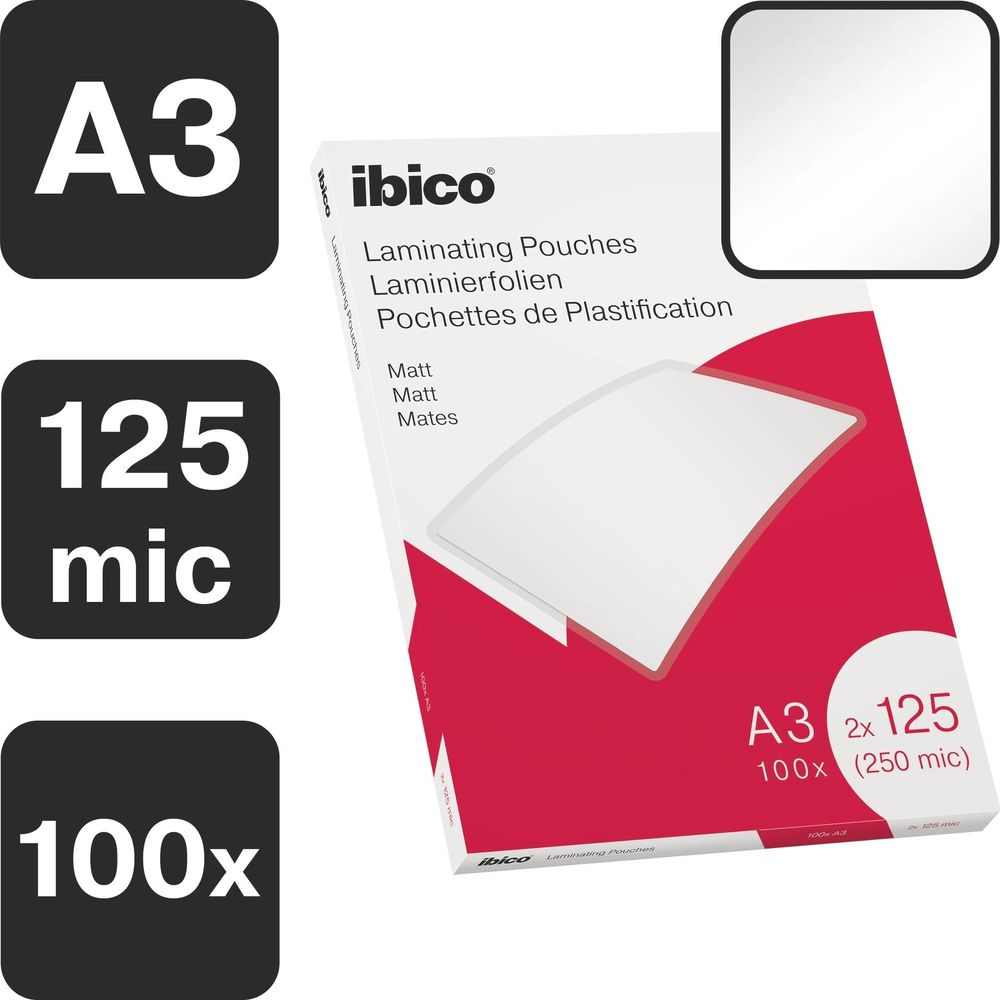 Confezione da 100 buste per plastificazione A3 opache, 125 micron.