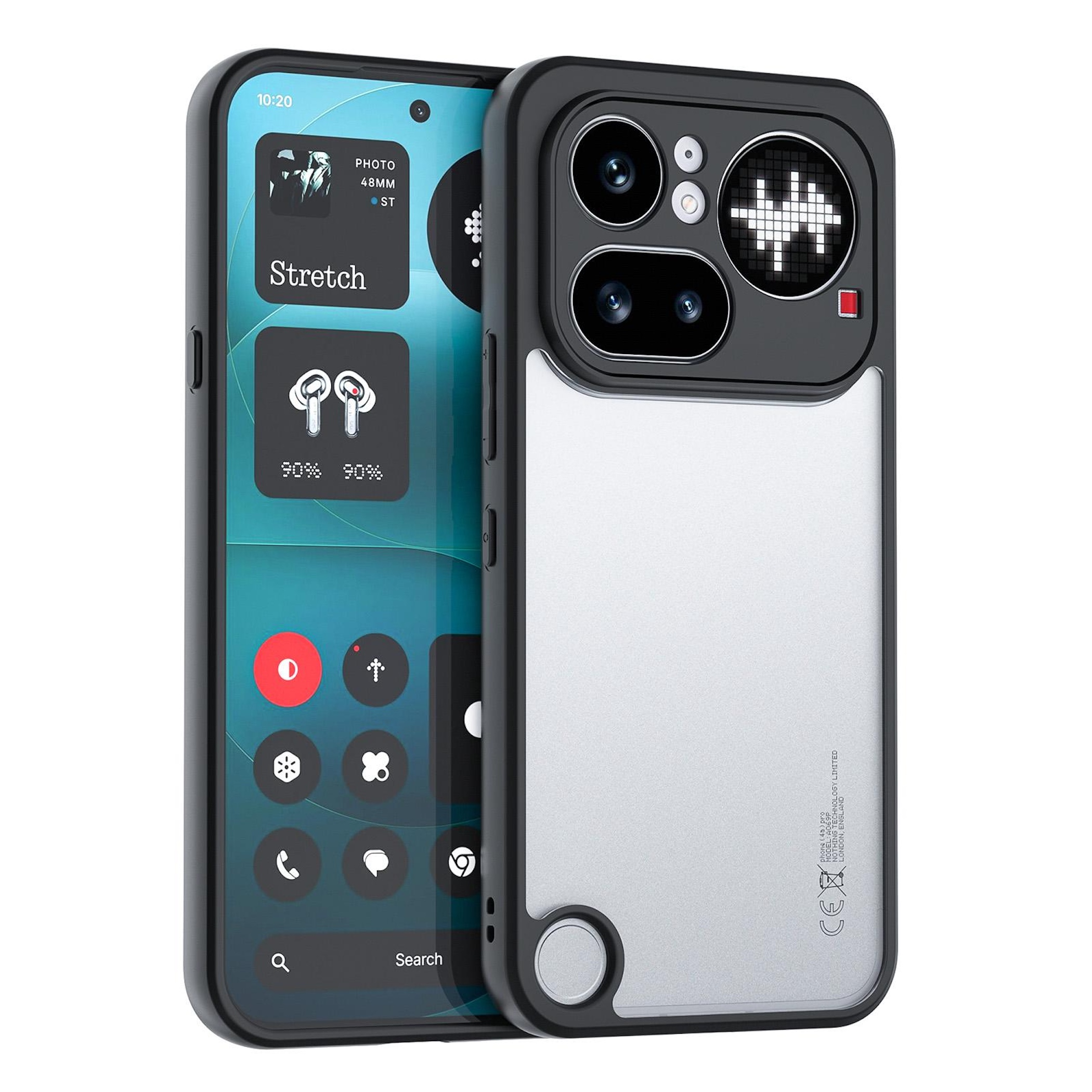 Ein schwarzes Smartphone mit silberner Rückseite und Kamera-Array.