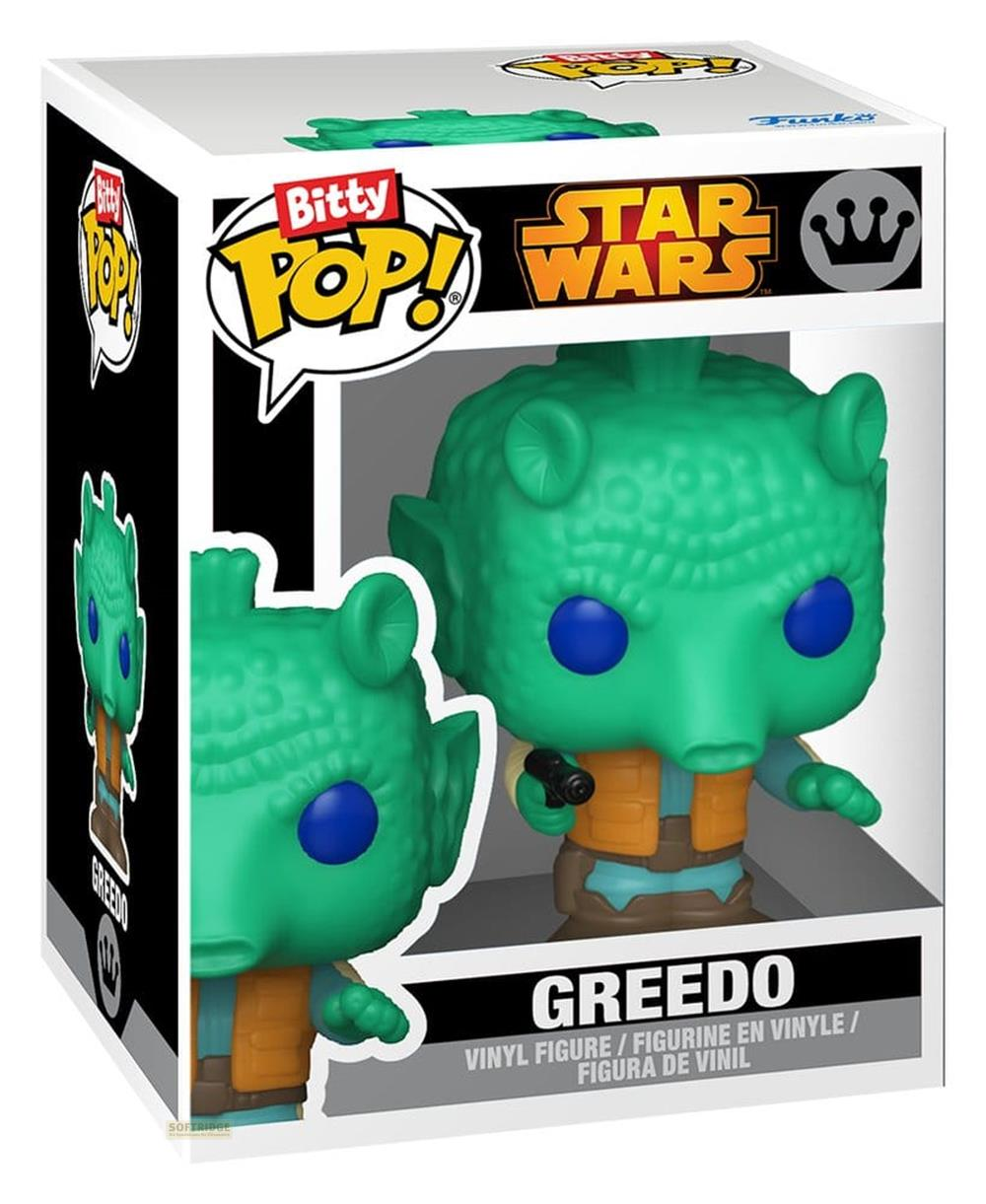 Ein grüner Greedo Pop!-Vinyl-Figur im Karton mit Star Wars-Logo.
