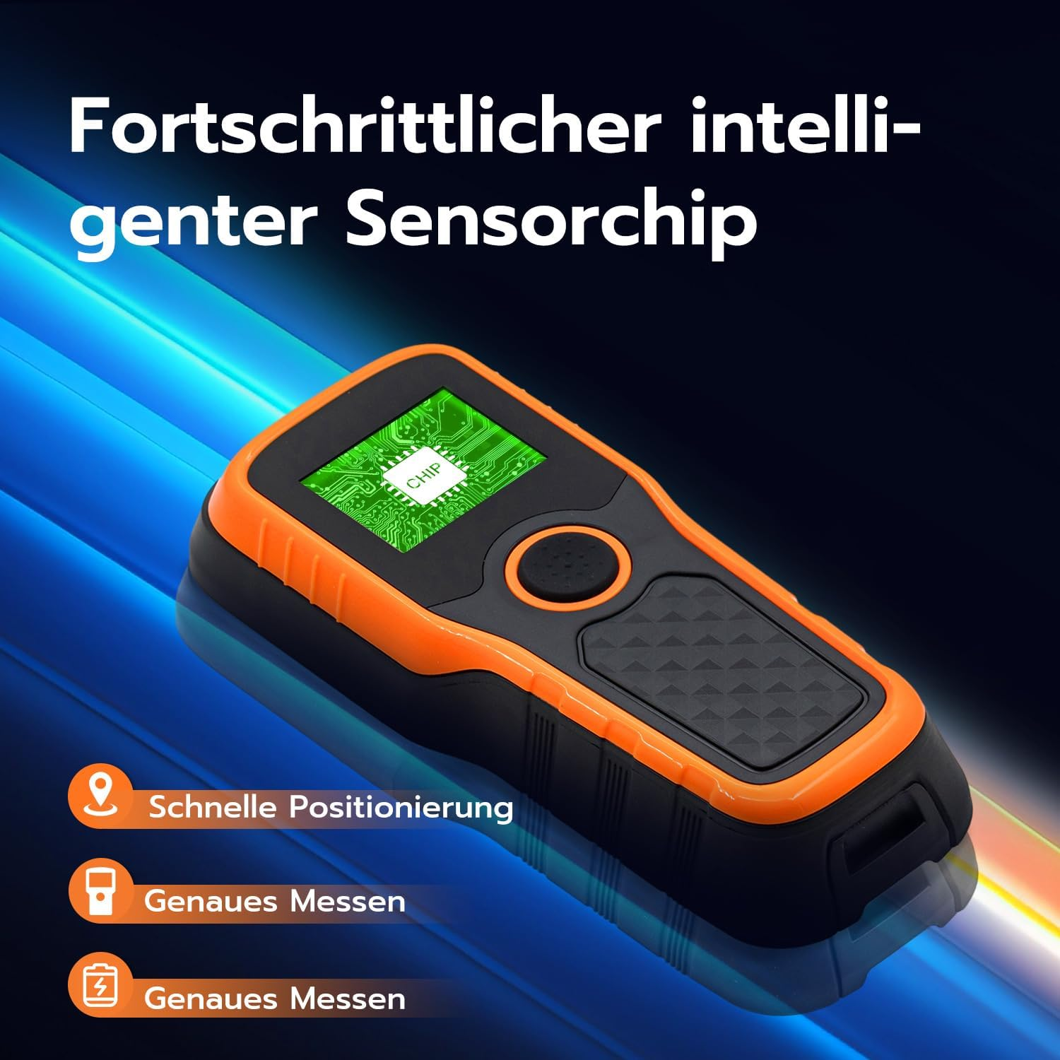Orange-schwarzes Handgerät mit grünem Leiterplatten-Display.