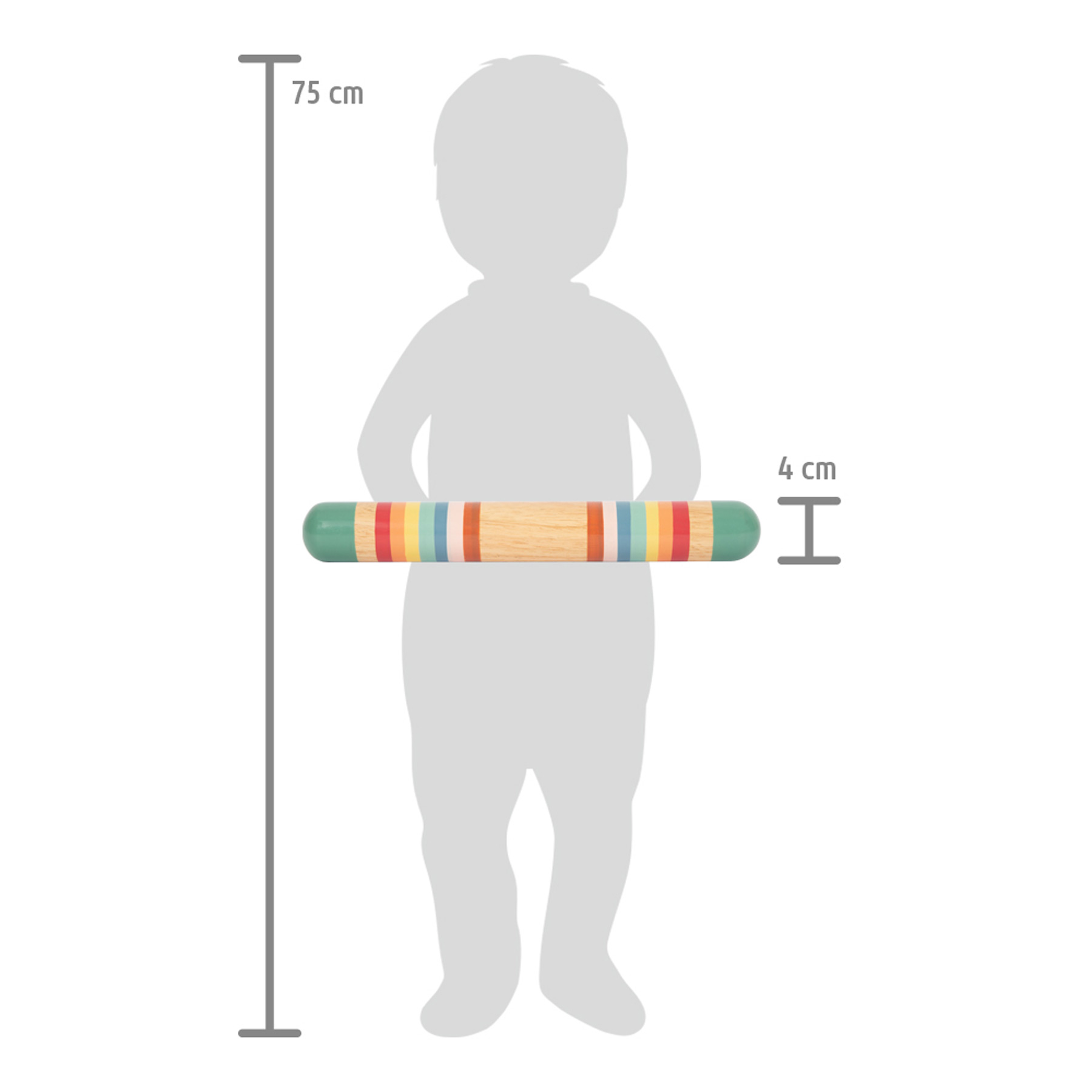 Ein bunter Holzstab wird von einer Kindersilhouette gehalten.