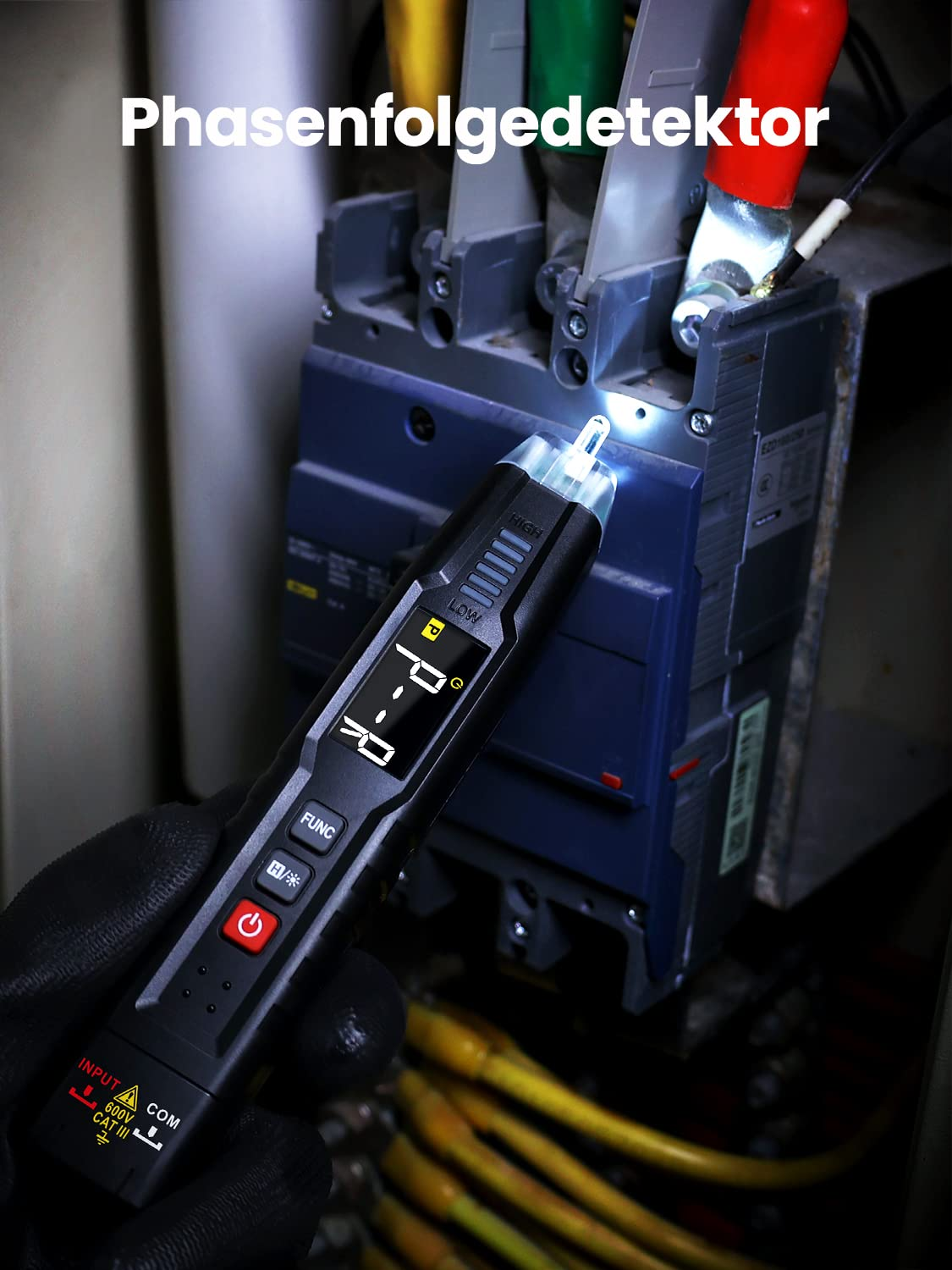 Ein Phasenfolgerdetektor wird in der Nähe eines elektrischen Schalters verwendet.