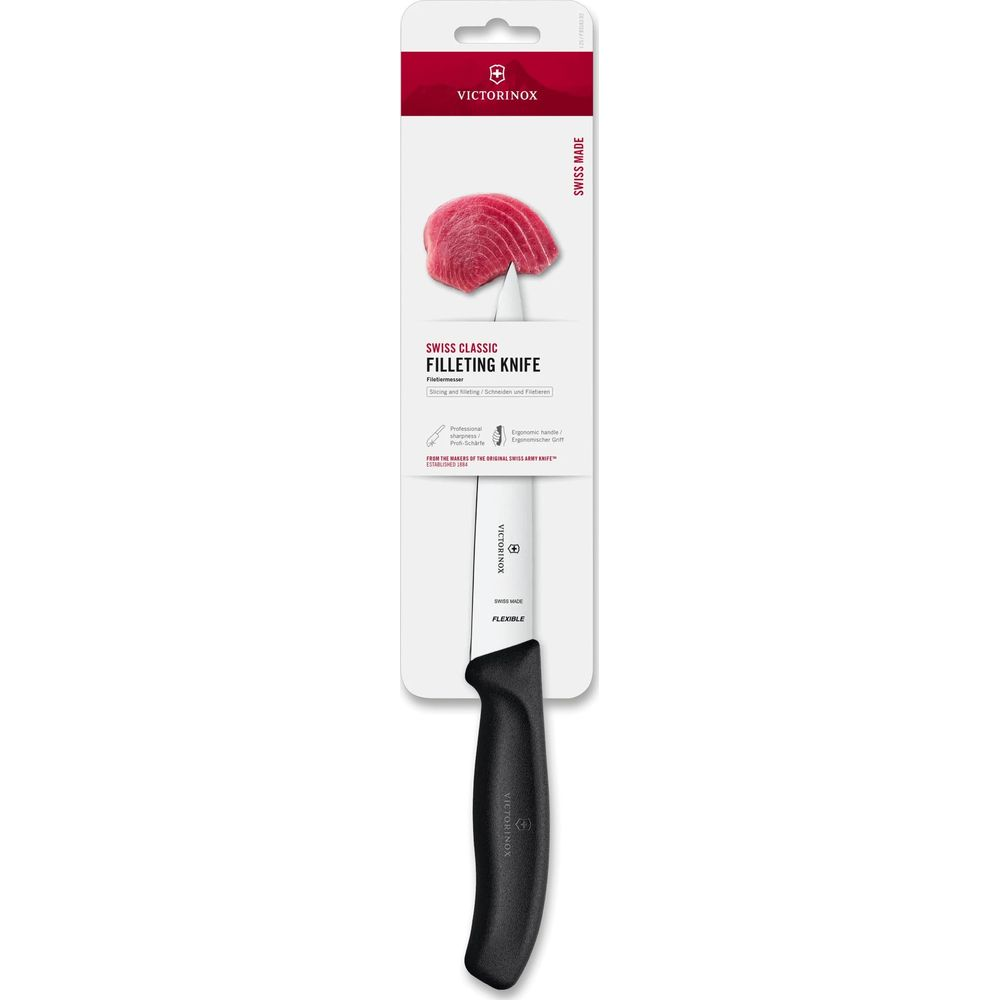 Hambalığı ve bıçak detayı olan Victorinox fileto bıçağı.