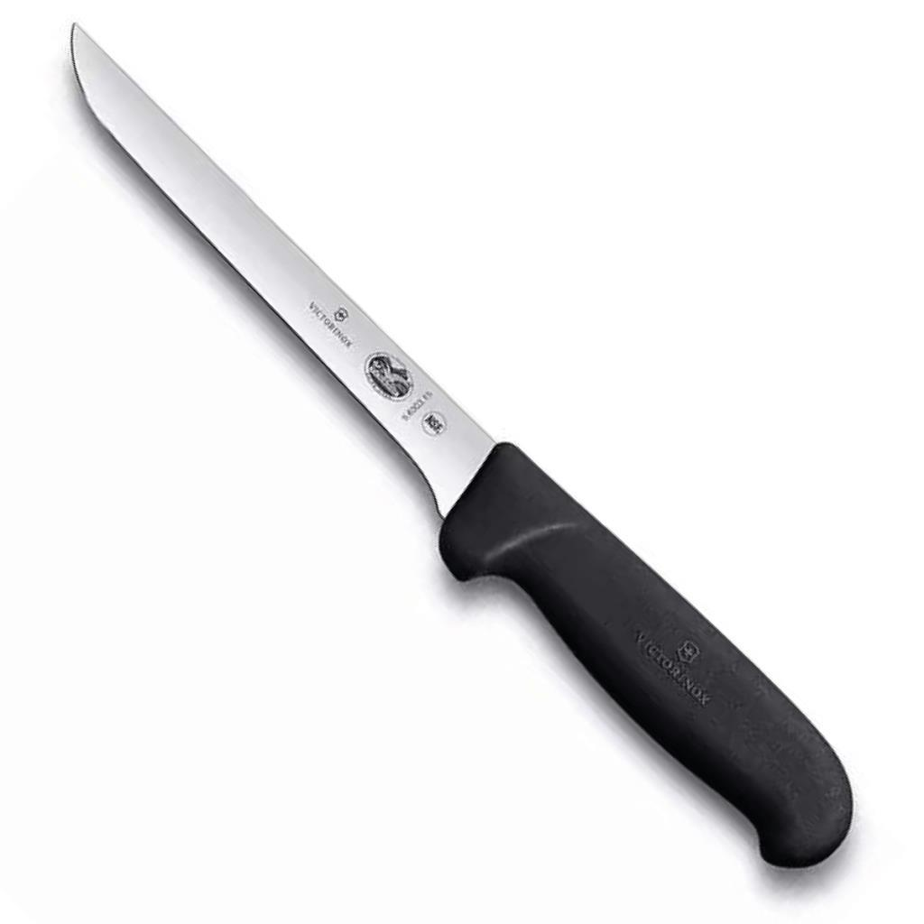 Siyah saplı, uzun, ince bıçaklı bir Victorinox bıçağı.